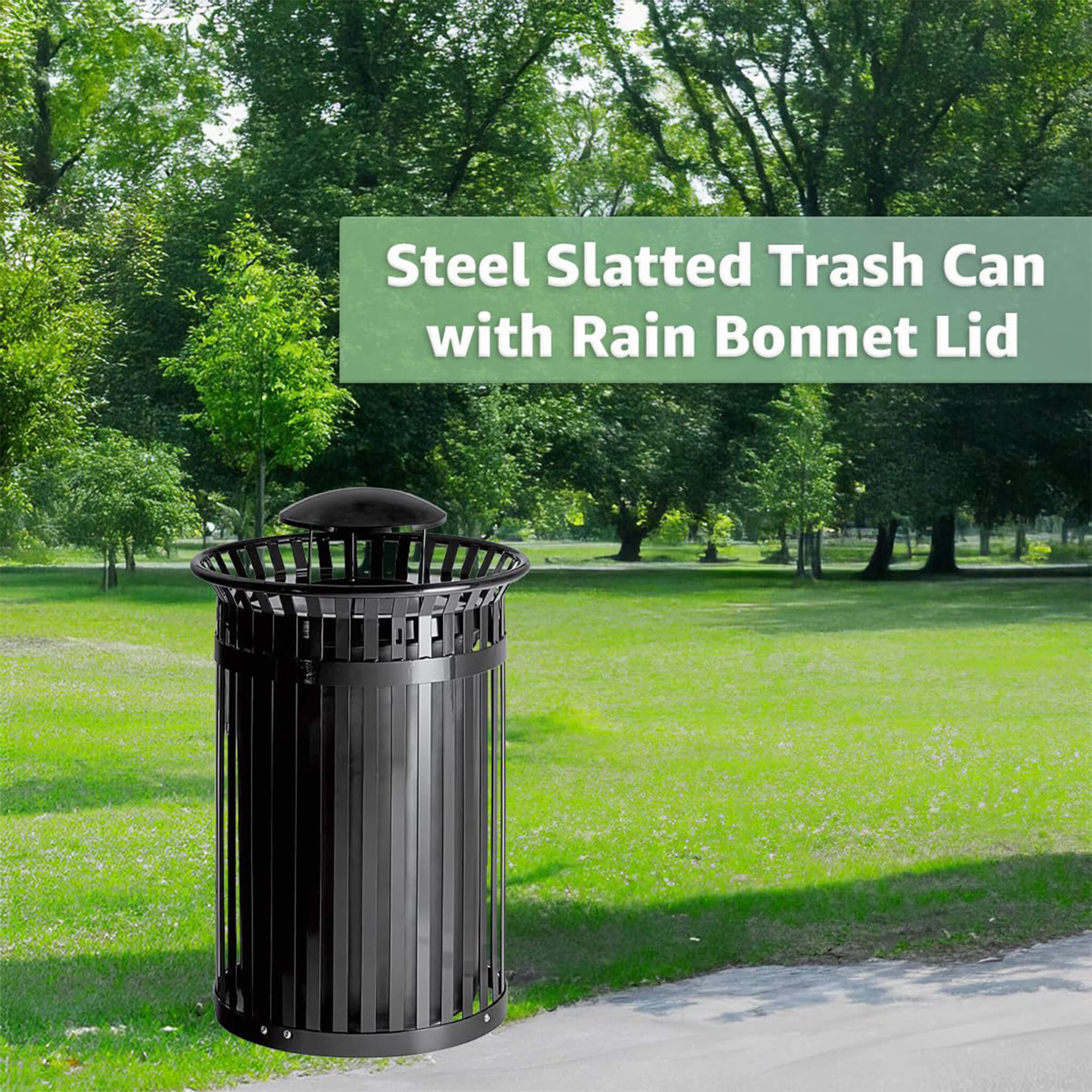 45-Gallon Heavy-Duty Commercial Round Waste Bin With Rain Bonnet Lid (SAK94380) - Image 4