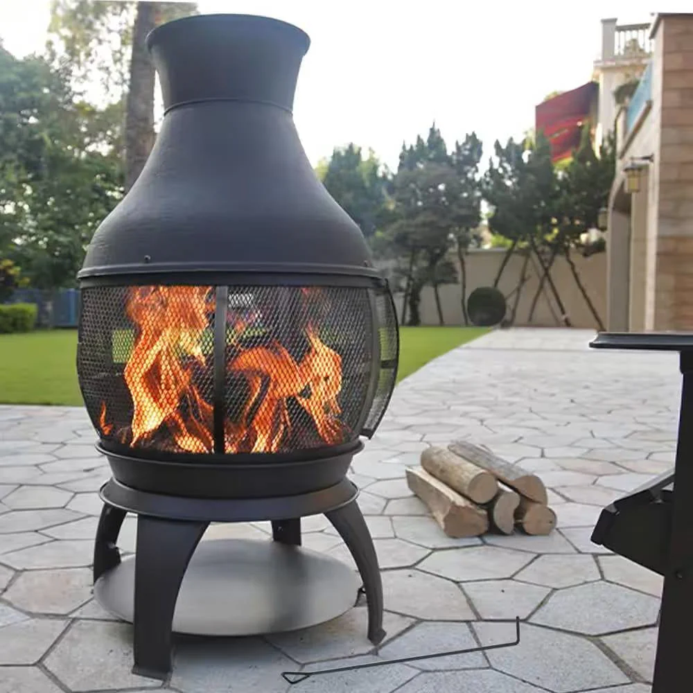 45-inch Black Cast Iron and Steel Outdoor Fire Pit Chimenea - Image 2