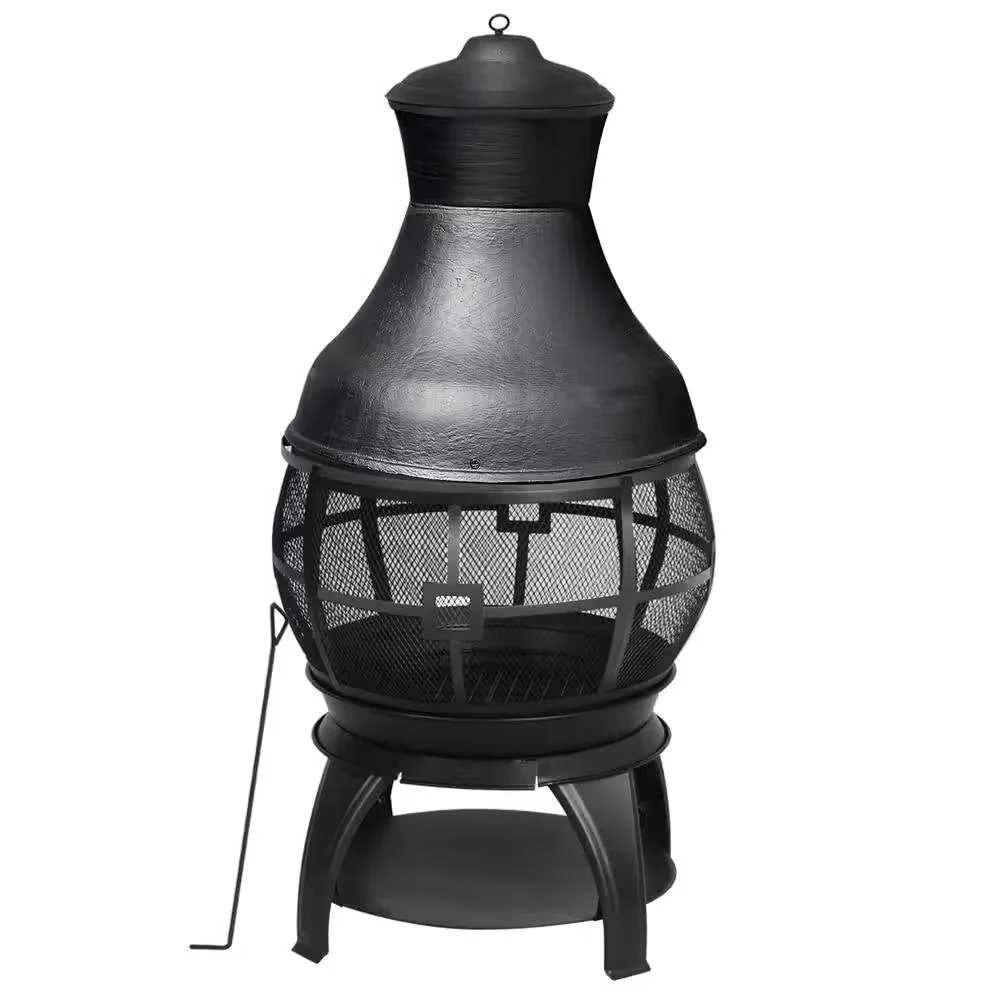45-inch Black Cast Iron and Steel Outdoor Fire Pit Chimenea - Image 3