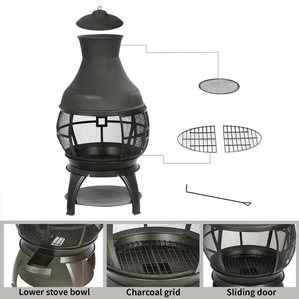 45-inch Black Cast Iron and Steel Outdoor Fire Pit Chimenea - Image 4