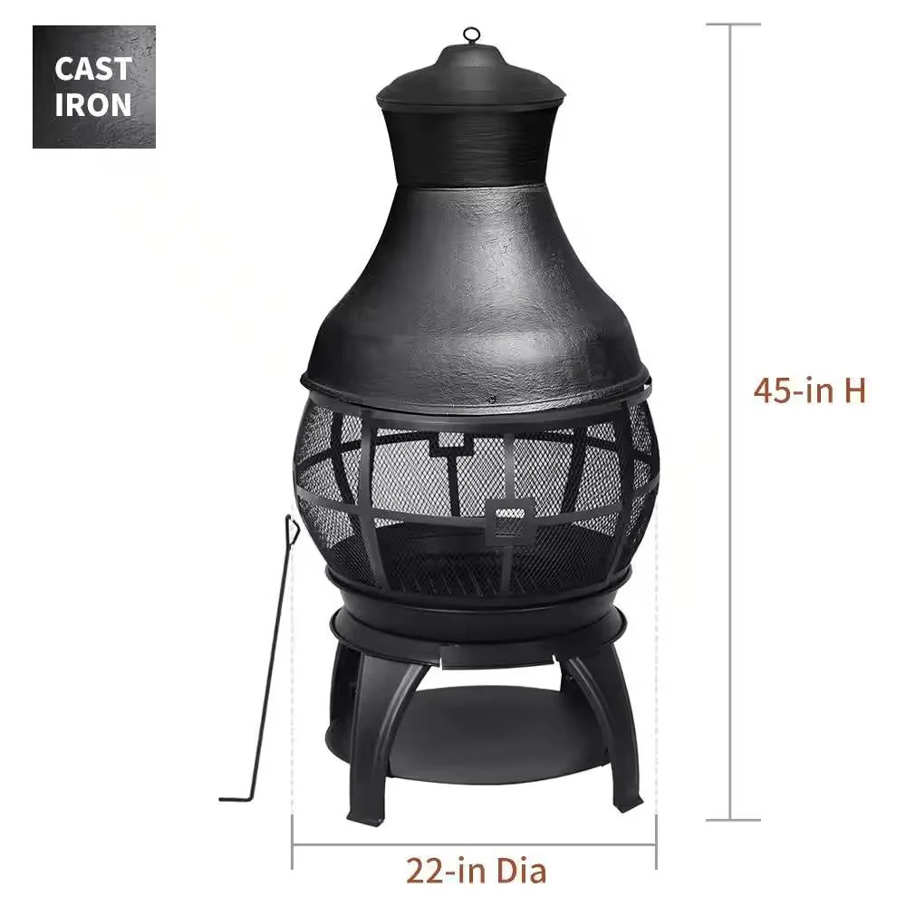 45-inch Black Cast Iron and Steel Outdoor Fire Pit Chimenea - Image 5