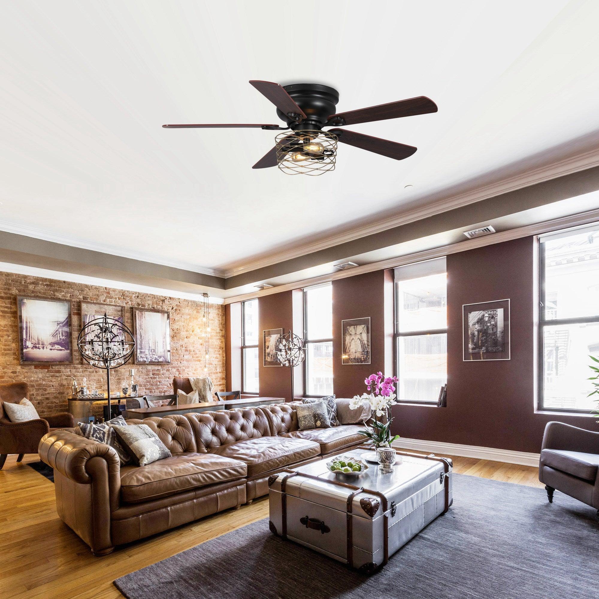 48" Athens Farmhouse Flush Mount Reversible Ceiling Fan with Lighting and Remote Control - Image 2