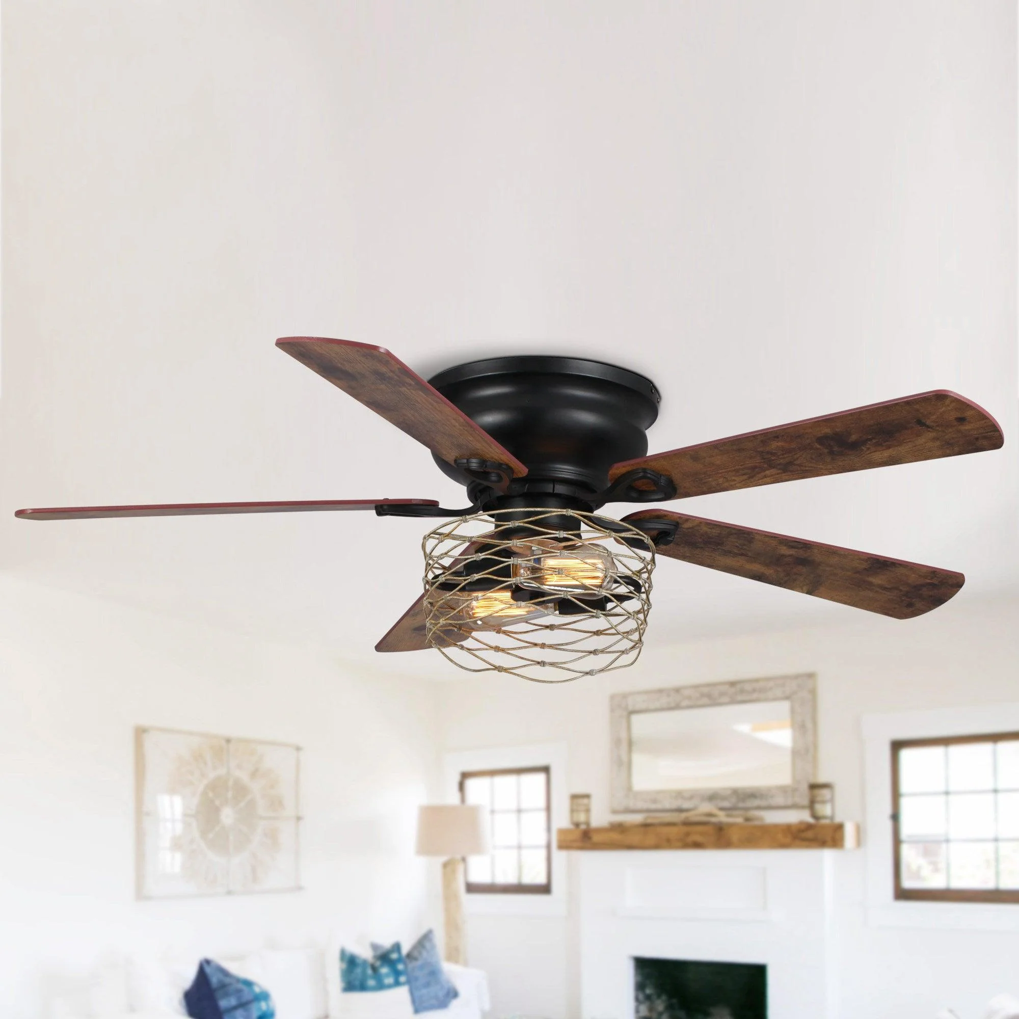 48" Athens Farmhouse Flush Mount Reversible Ceiling Fan with Lighting and Remote Control - Image 4