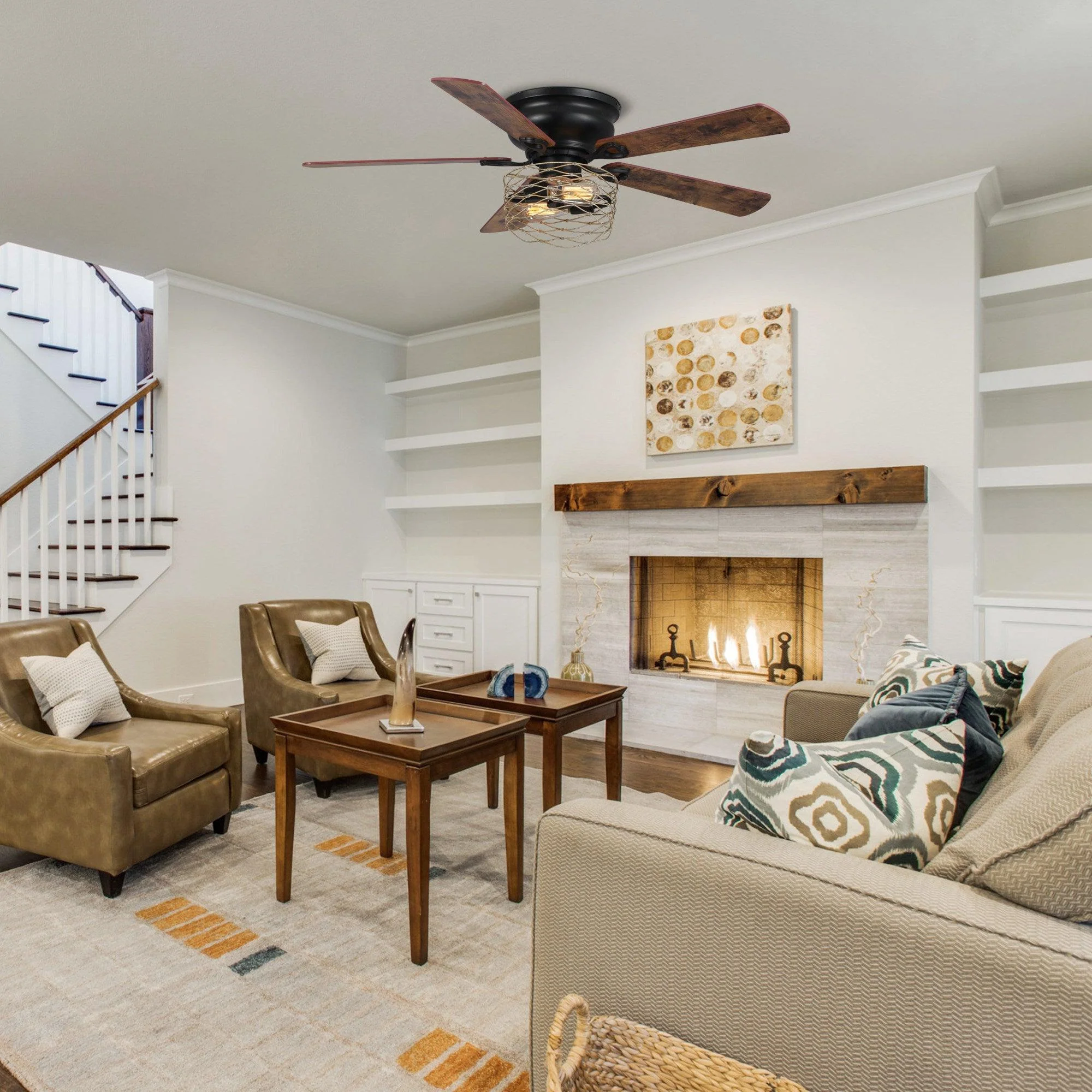 48" Athens Farmhouse Flush Mount Reversible Ceiling Fan with Lighting and Remote Control - Image 5