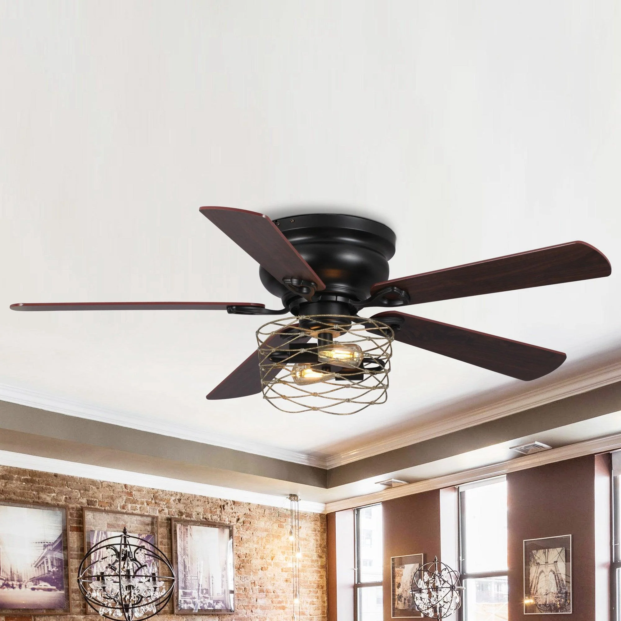 48" Athens Farmhouse Flush Mount Reversible Ceiling Fan with Lighting and Remote Control - Image 6