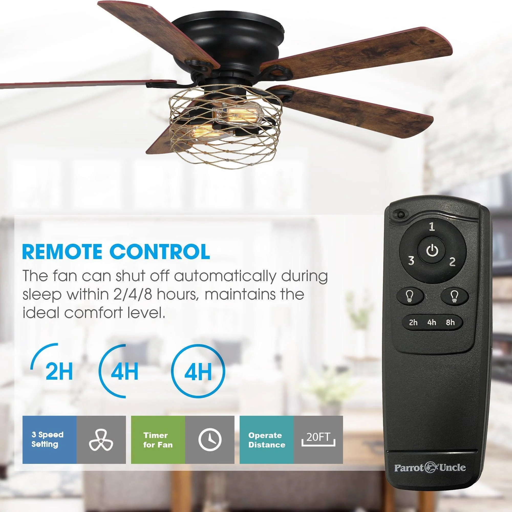 48" Athens Farmhouse Flush Mount Reversible Ceiling Fan with Lighting and Remote Control - Image 8