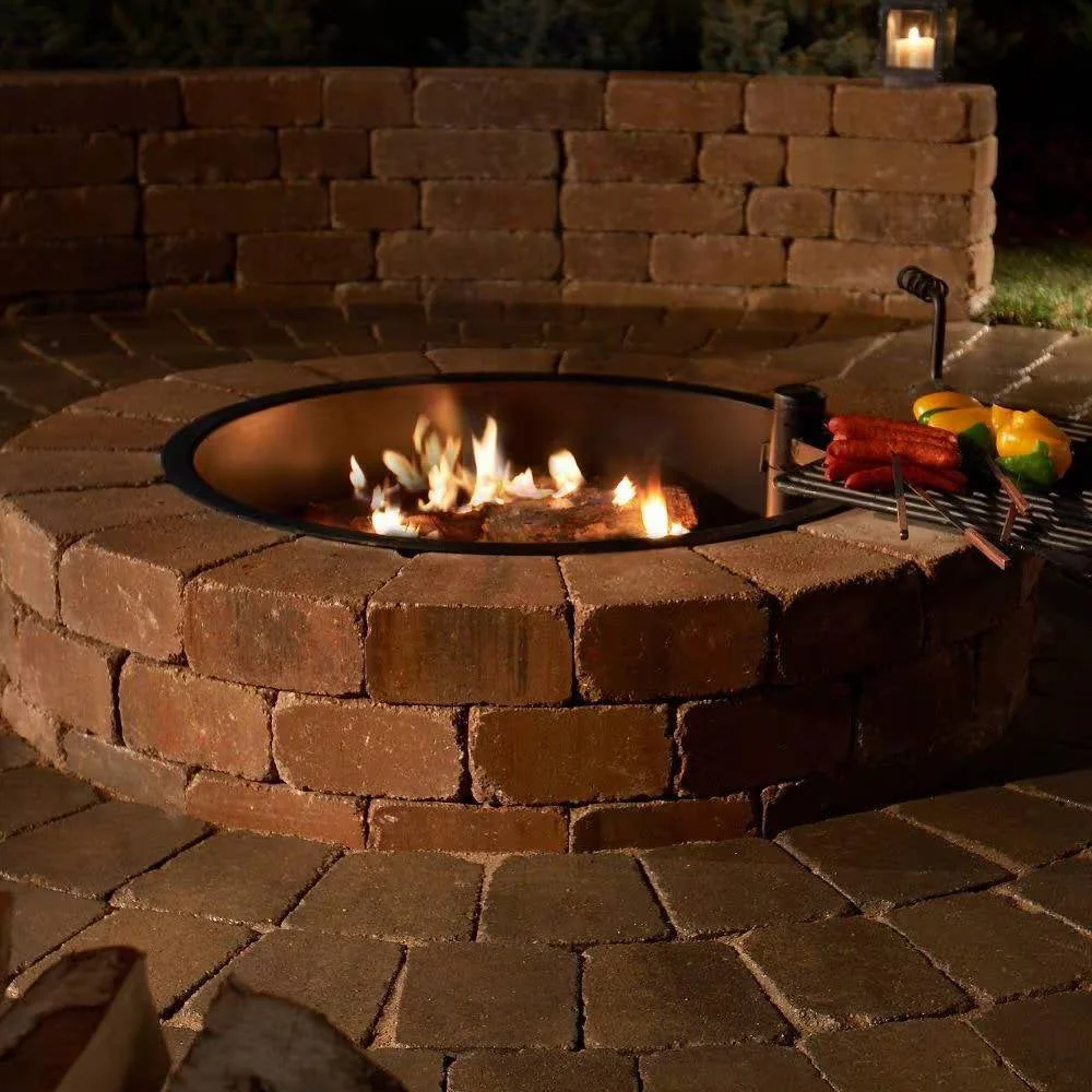 48-in Outdoor Round Concrete Block Stone Fire Pit Kit with Cooking Grill Grate - Image 2