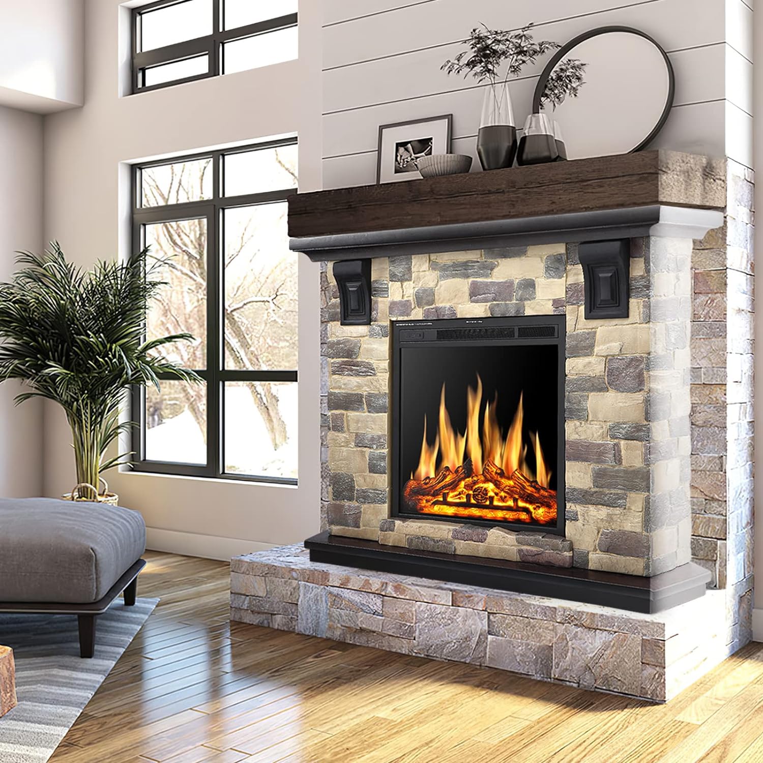 48 Inch Electric Fireplace Stone Mantel Package Y4926 - Image 10
