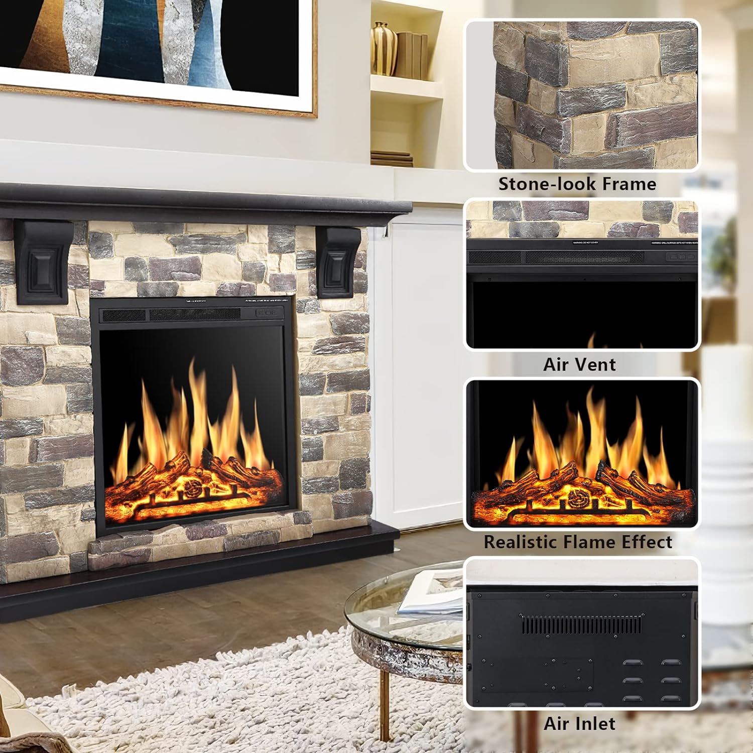 48 Inch Electric Fireplace Stone Mantel Package Y4926 - Image 13