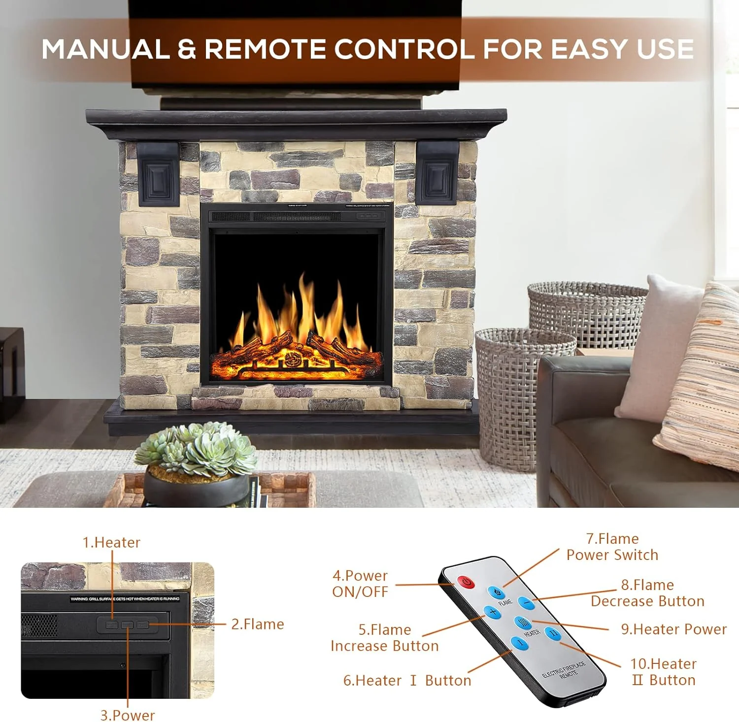 48 Inch Electric Fireplace Stone Mantel Package Y4926 - Image 9