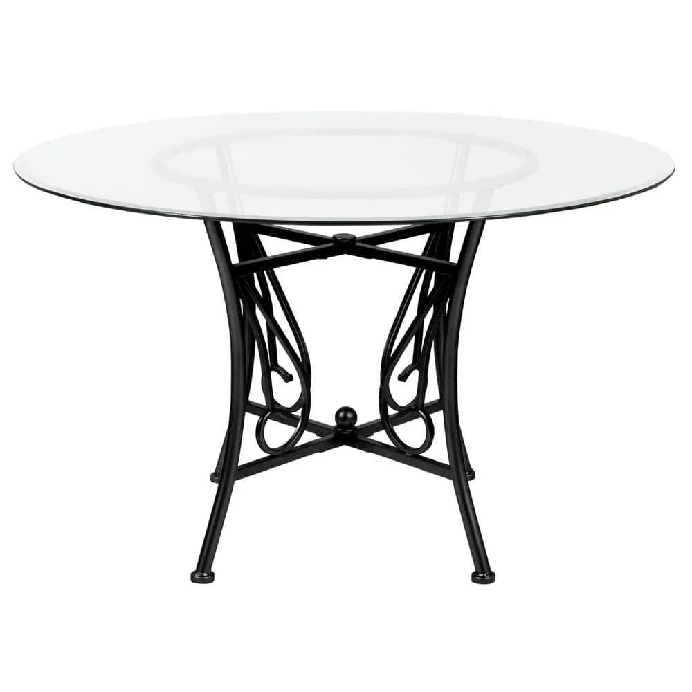 48-inch Round Glass Dining Table with Black Metal Frame - Image 2