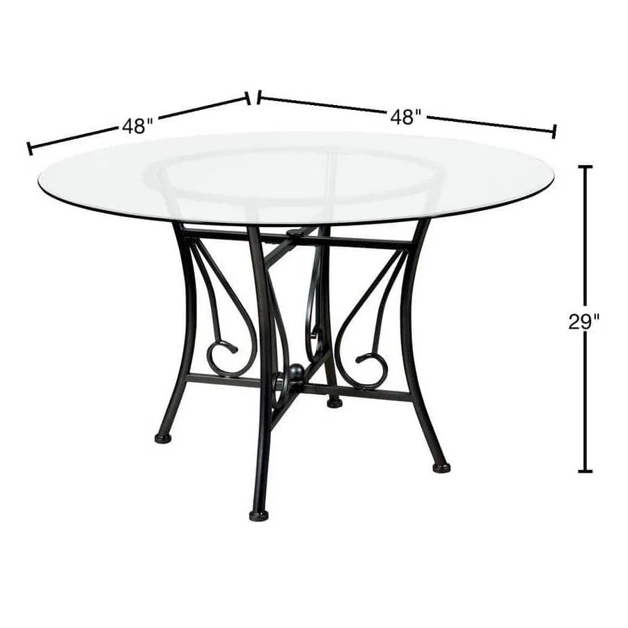 48-inch Round Glass Dining Table with Black Metal Frame - Image 3