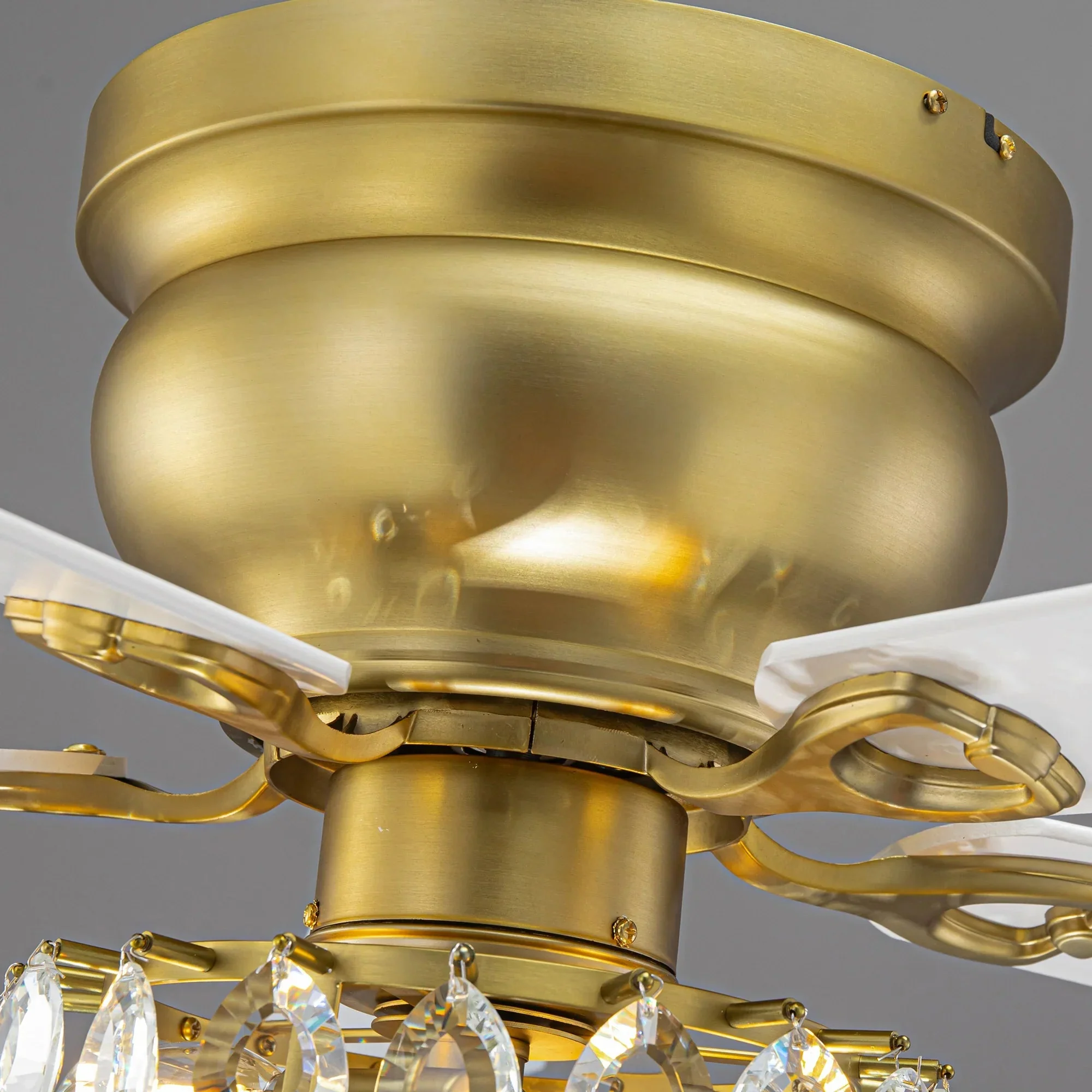 48 Inch Soft Brass Crystal Ornament Flush Mount Ceiling Fan with Light and Remote Control - Image 10
