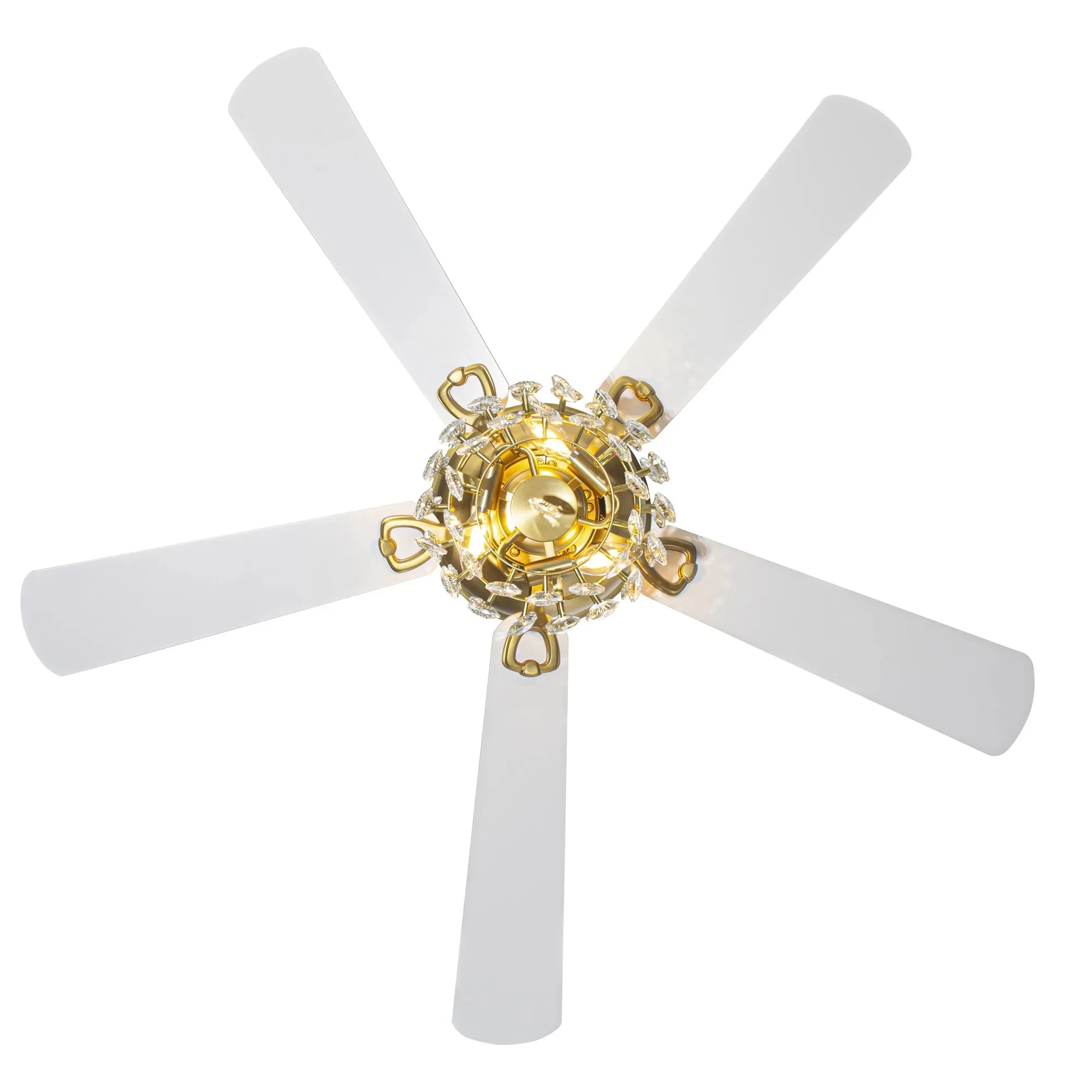 48 Inch Soft Brass Crystal Ornament Flush Mount Ceiling Fan with Light and Remote Control - Image 11