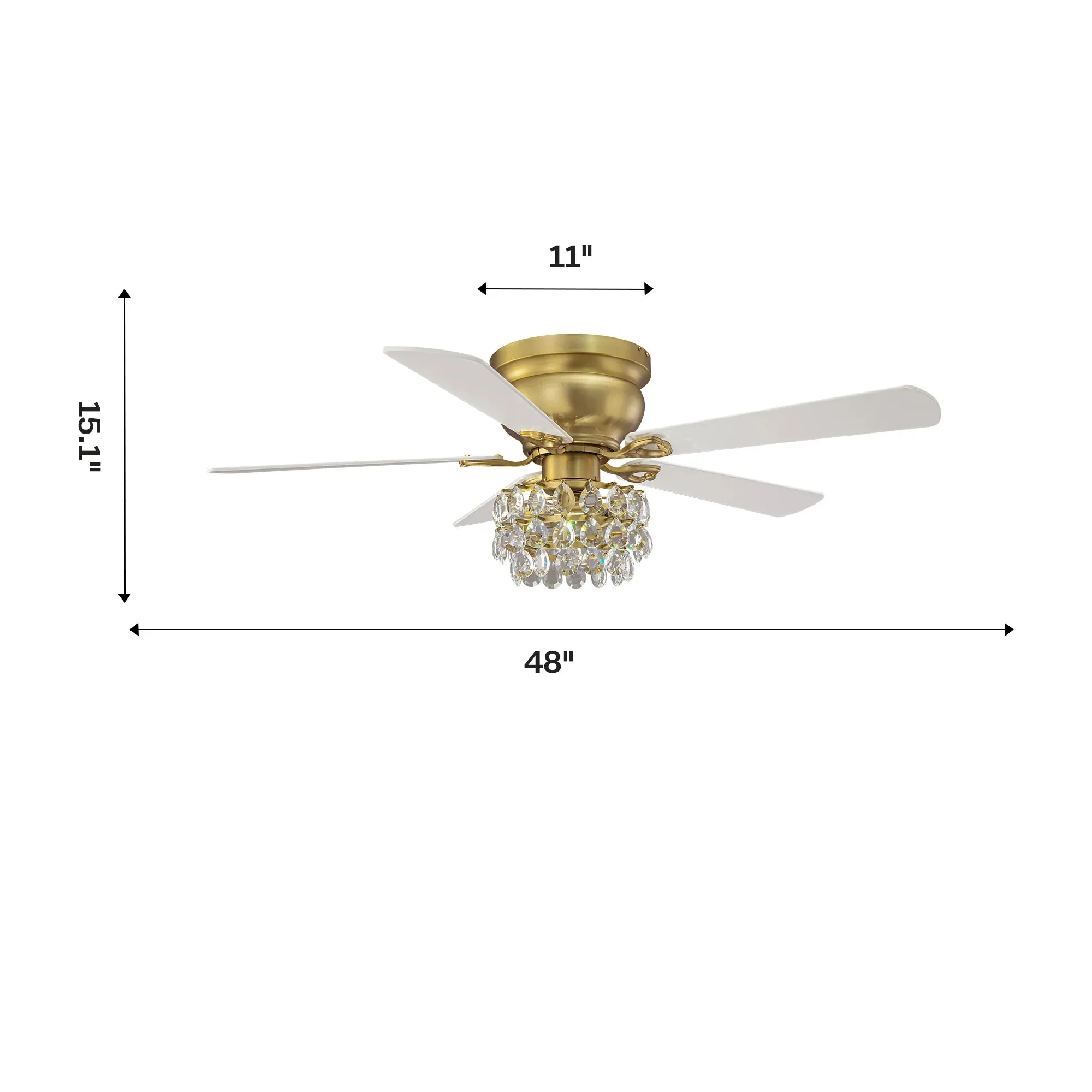 48 Inch Soft Brass Crystal Ornament Flush Mount Ceiling Fan with Light and Remote Control - Image 12