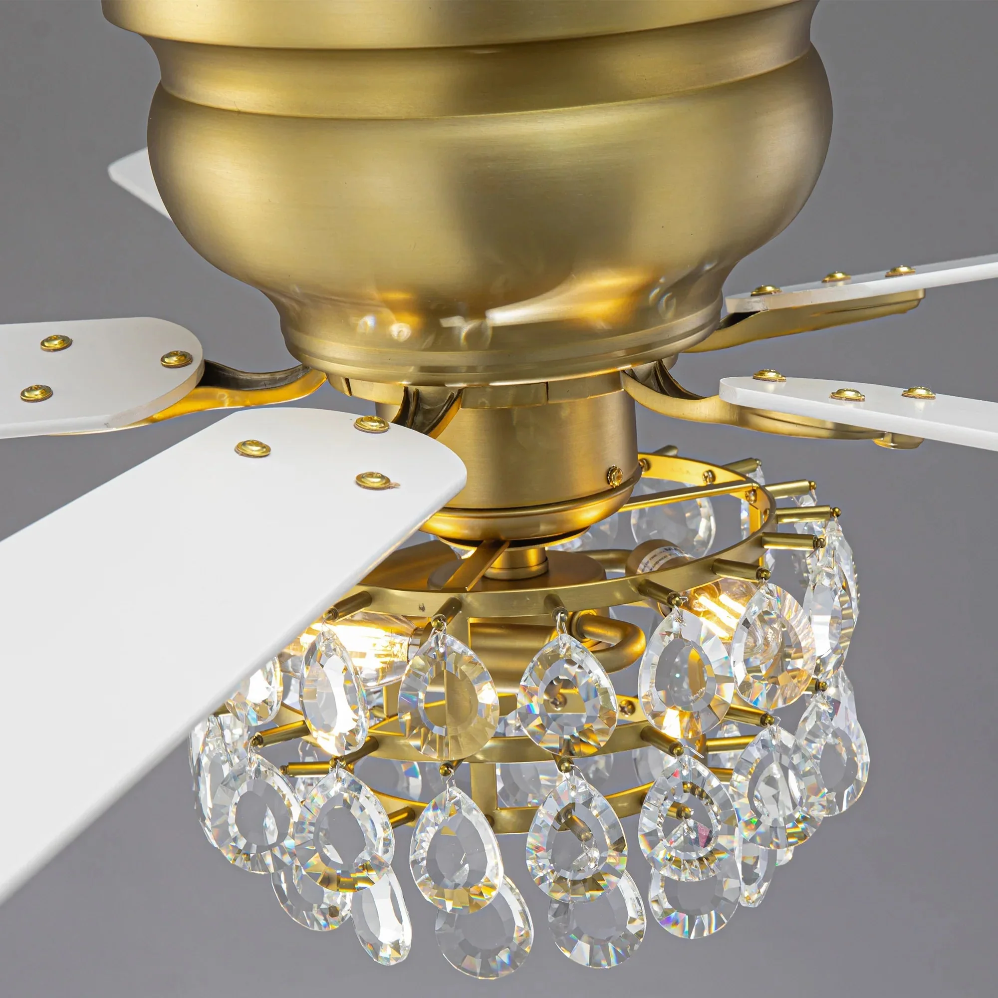 48 Inch Soft Brass Crystal Ornament Flush Mount Ceiling Fan with Light and Remote Control - Image 8