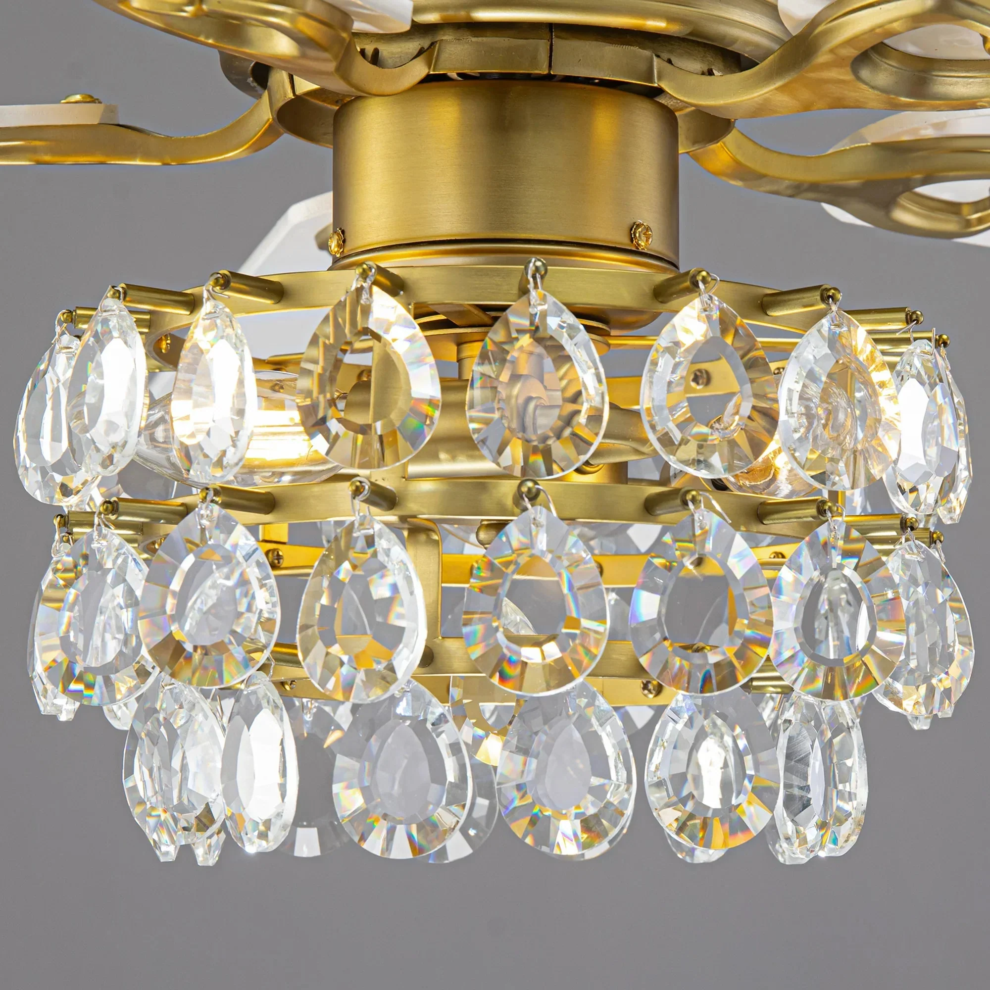48 Inch Soft Brass Crystal Ornament Flush Mount Ceiling Fan with Light and Remote Control - Image 9