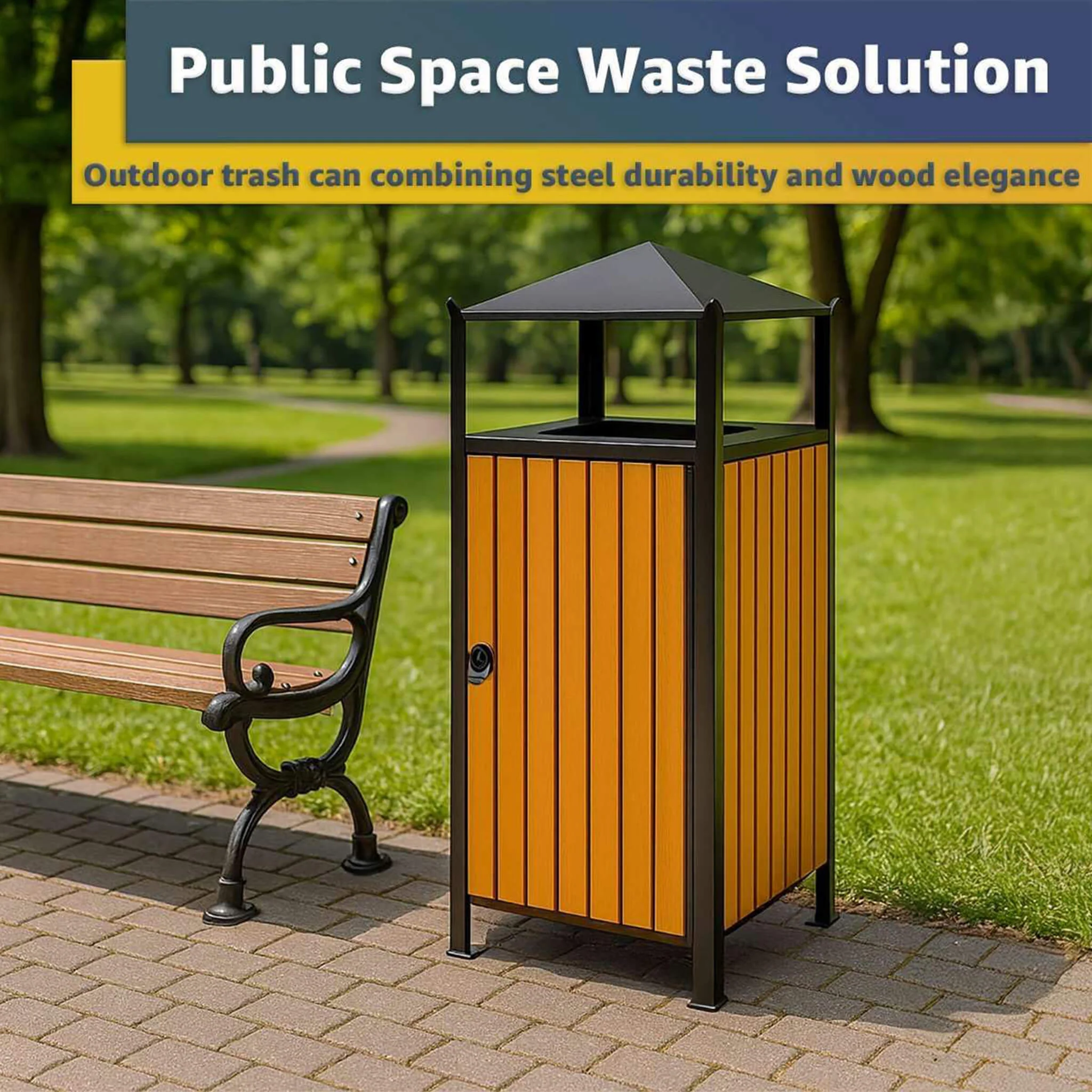 49-Gallon Heavy-Duty Commercial Outdoor Trash Can With Covered Top (SAK72136) - Image 4