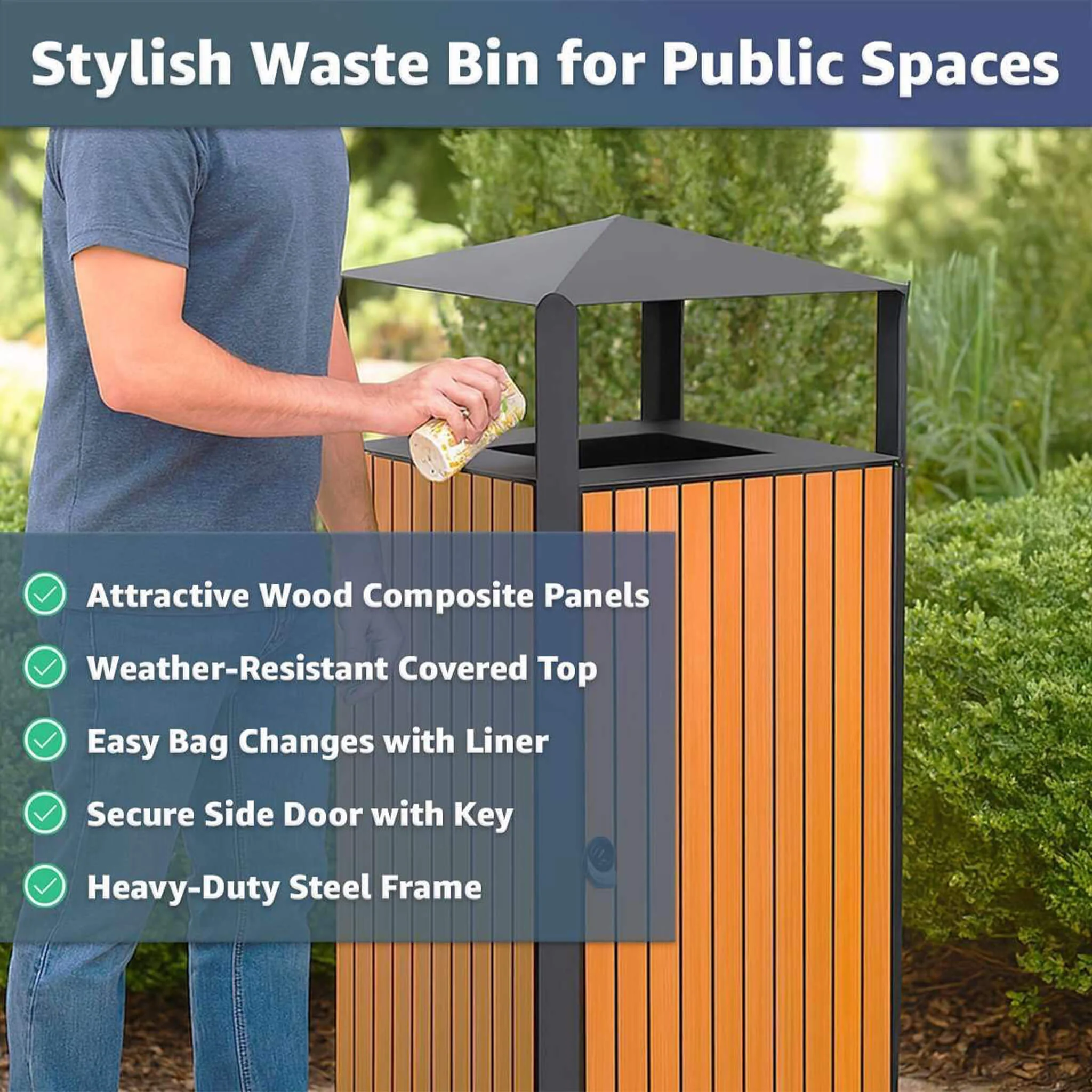49-Gallon Heavy-Duty Commercial Outdoor Trash Can With Covered Top (SAK72136) - Image 6