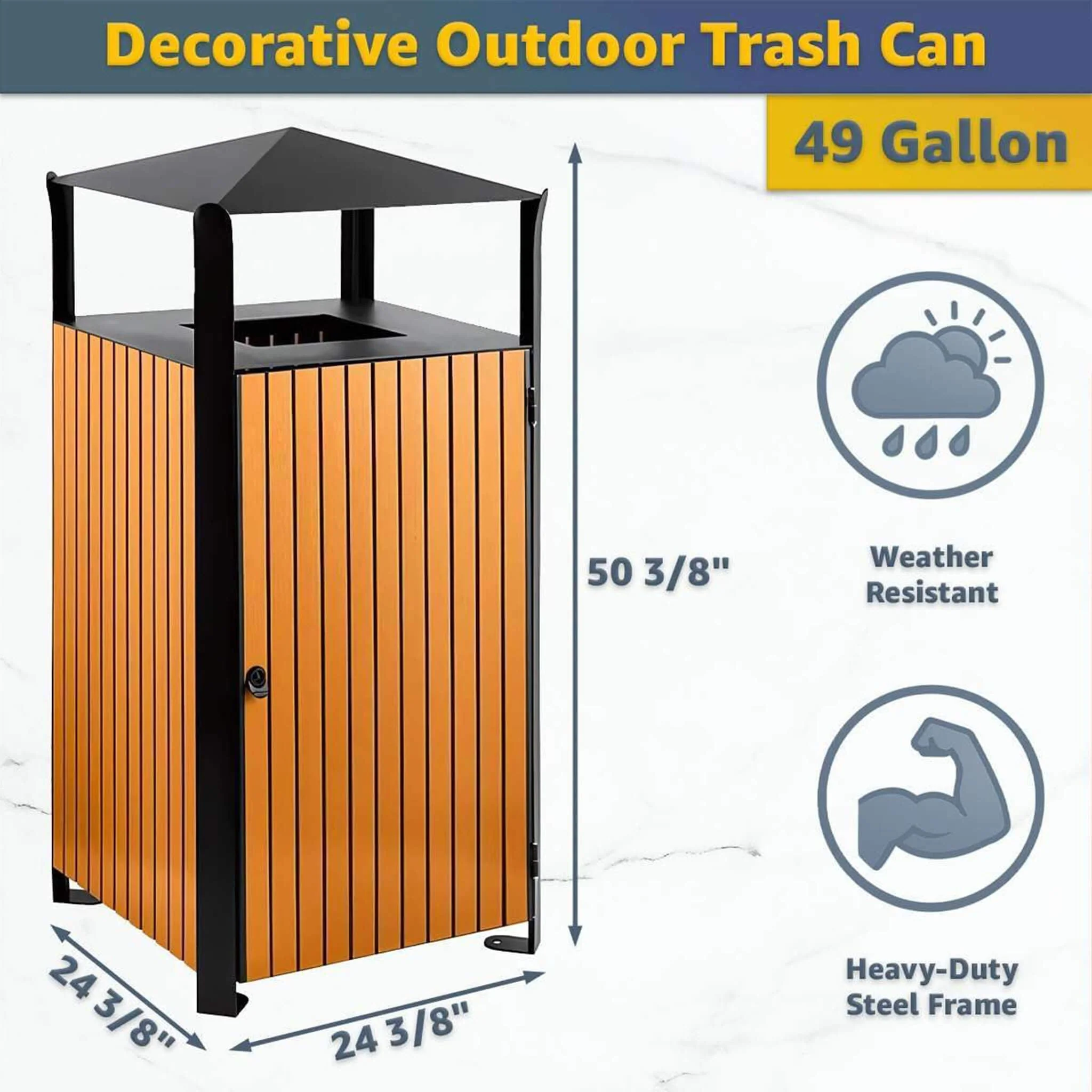 49-Gallon Heavy-Duty Commercial Outdoor Trash Can With Covered Top (SAK72136) - Image 7