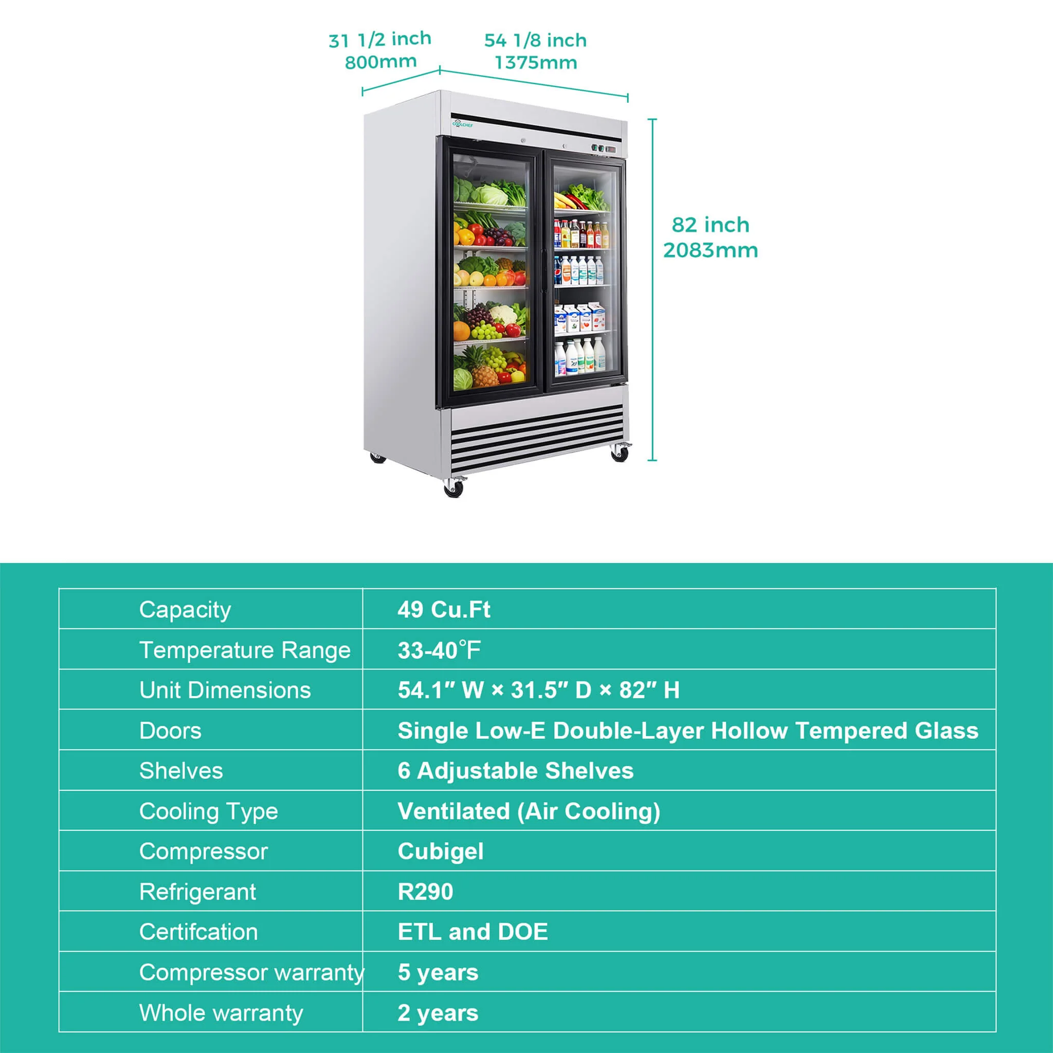 49-Inch Upright Commercial Reach-In Display Refrigerator (SAK16785) - Image 14