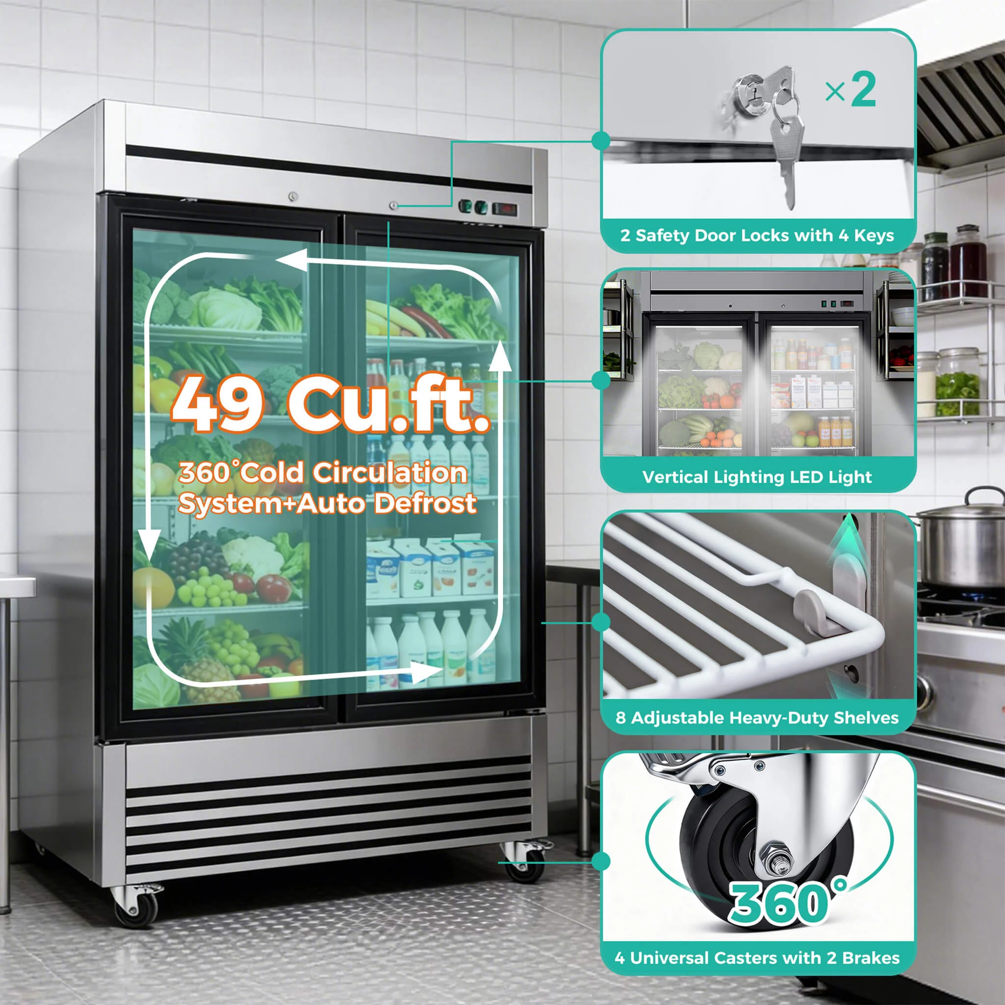 49-Inch Upright Commercial Reach-In Display Refrigerator (SAK16785) - Image 3