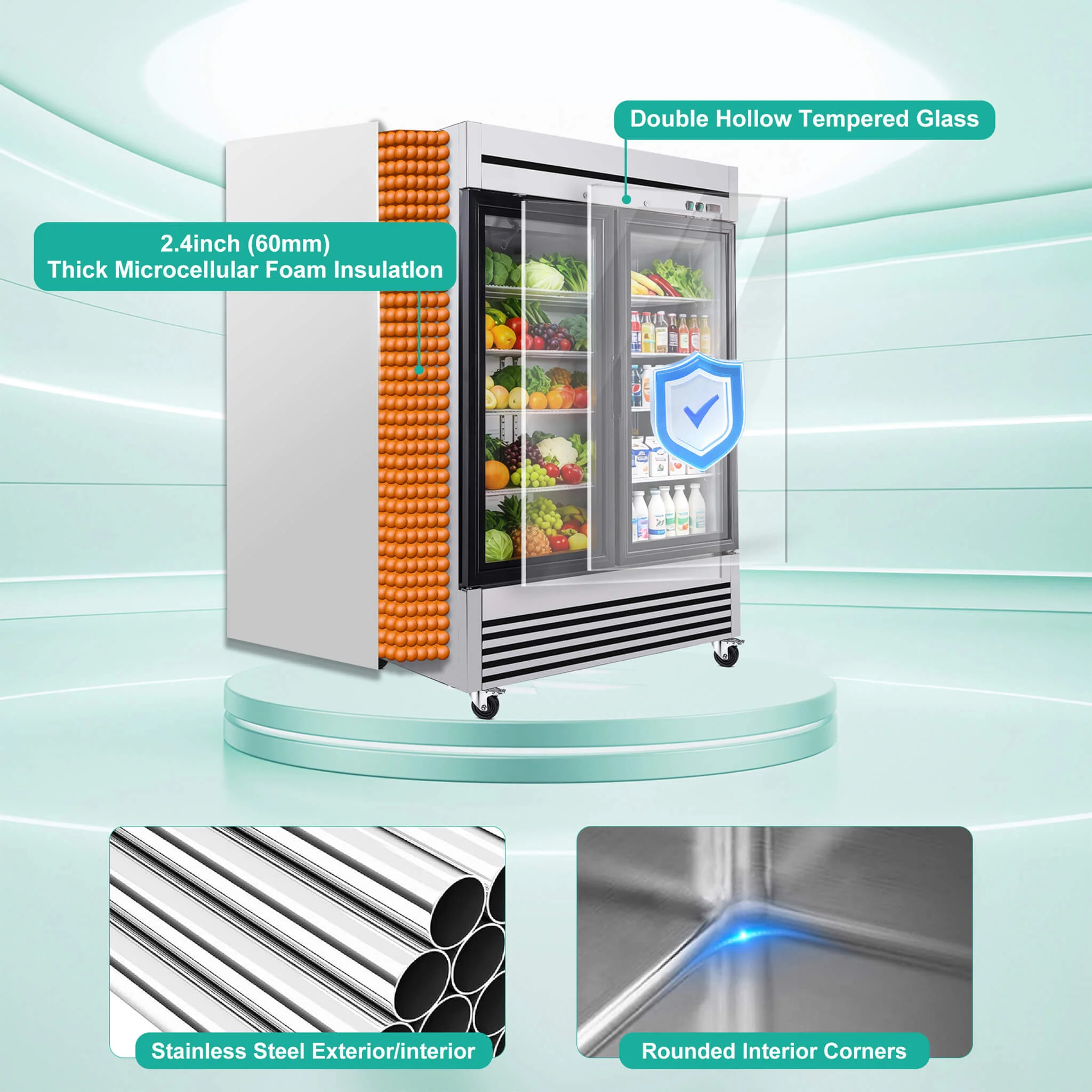 49-Inch Upright Commercial Reach-In Display Refrigerator (SAK16785) - Image 6
