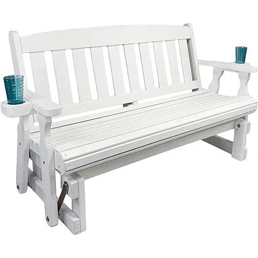 4ft Heavy Duty Amish Porch Glider Bench in White with Cupholders - Made in USA - Image 3