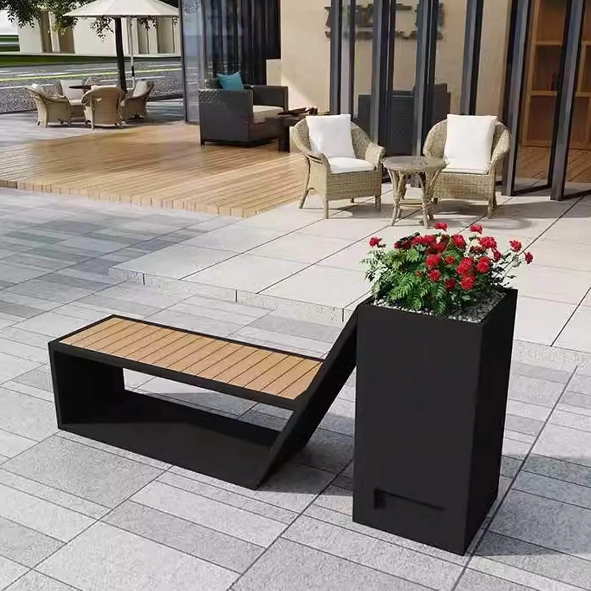 4FT Outdoor Commercial All-Weather Metal Bench With Planter Box [Made To Order] (SAK57219) - Image 3