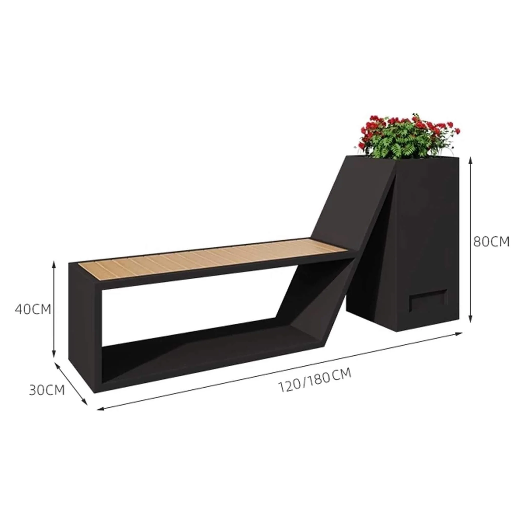 4FT Outdoor Commercial All-Weather Metal Bench With Planter Box [Made To Order] (SAK57219) - Image 7