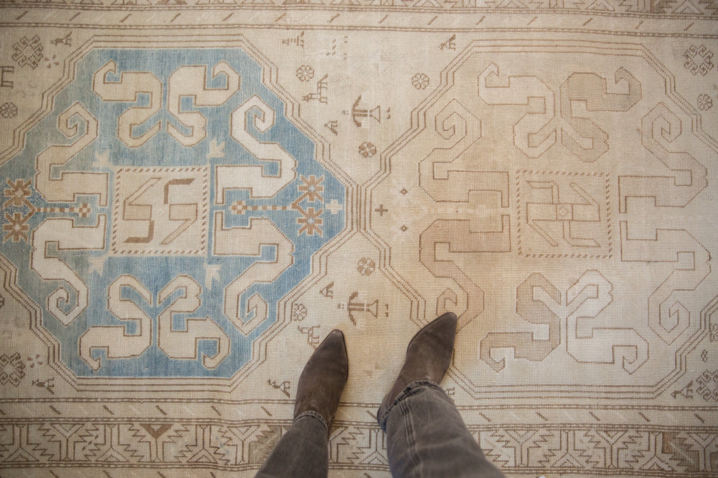 4x10.5 Vintage Distressed Caucasian Rug Runner - Image 2