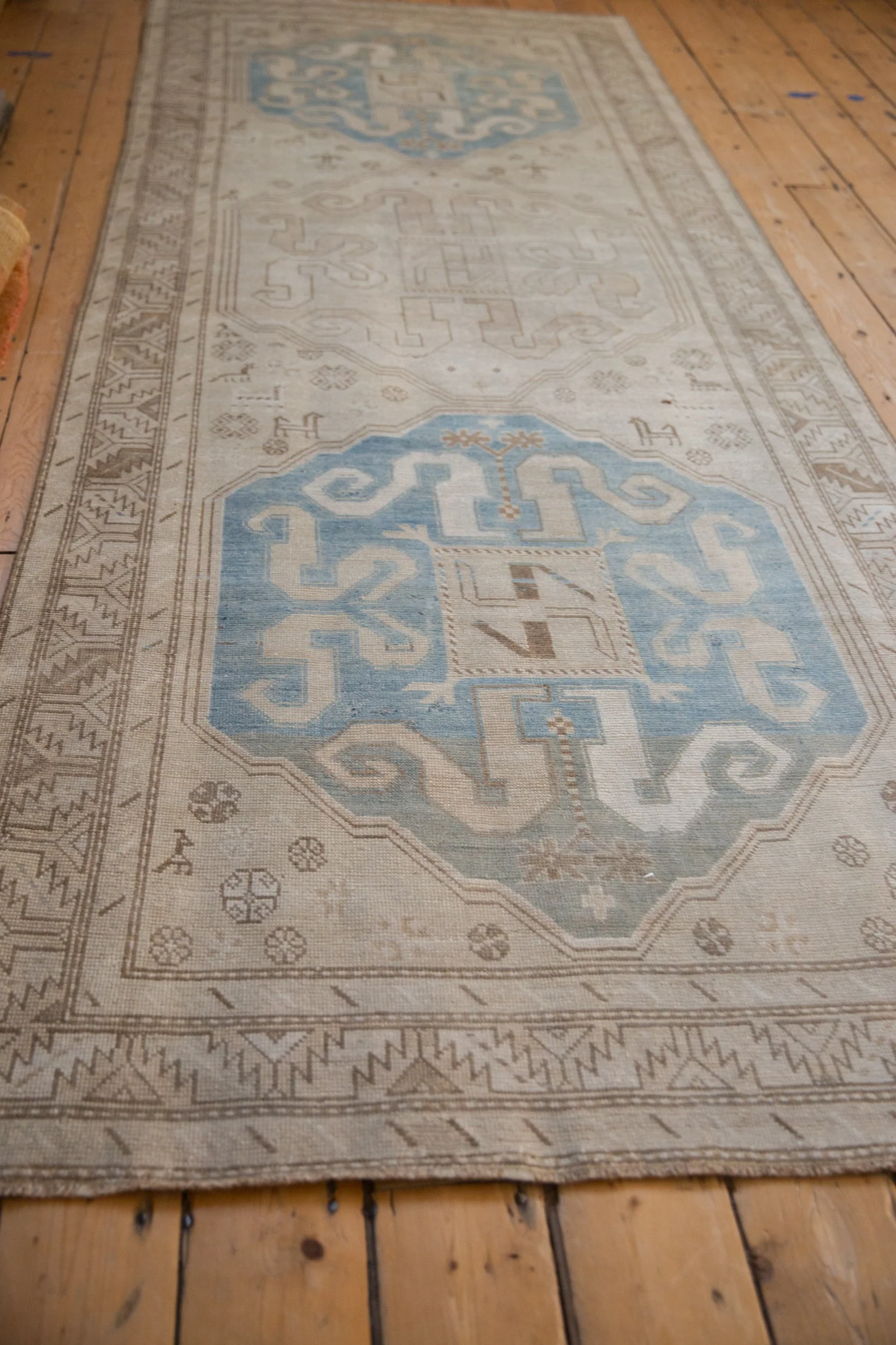 4x10.5 Vintage Distressed Caucasian Rug Runner - Image 8