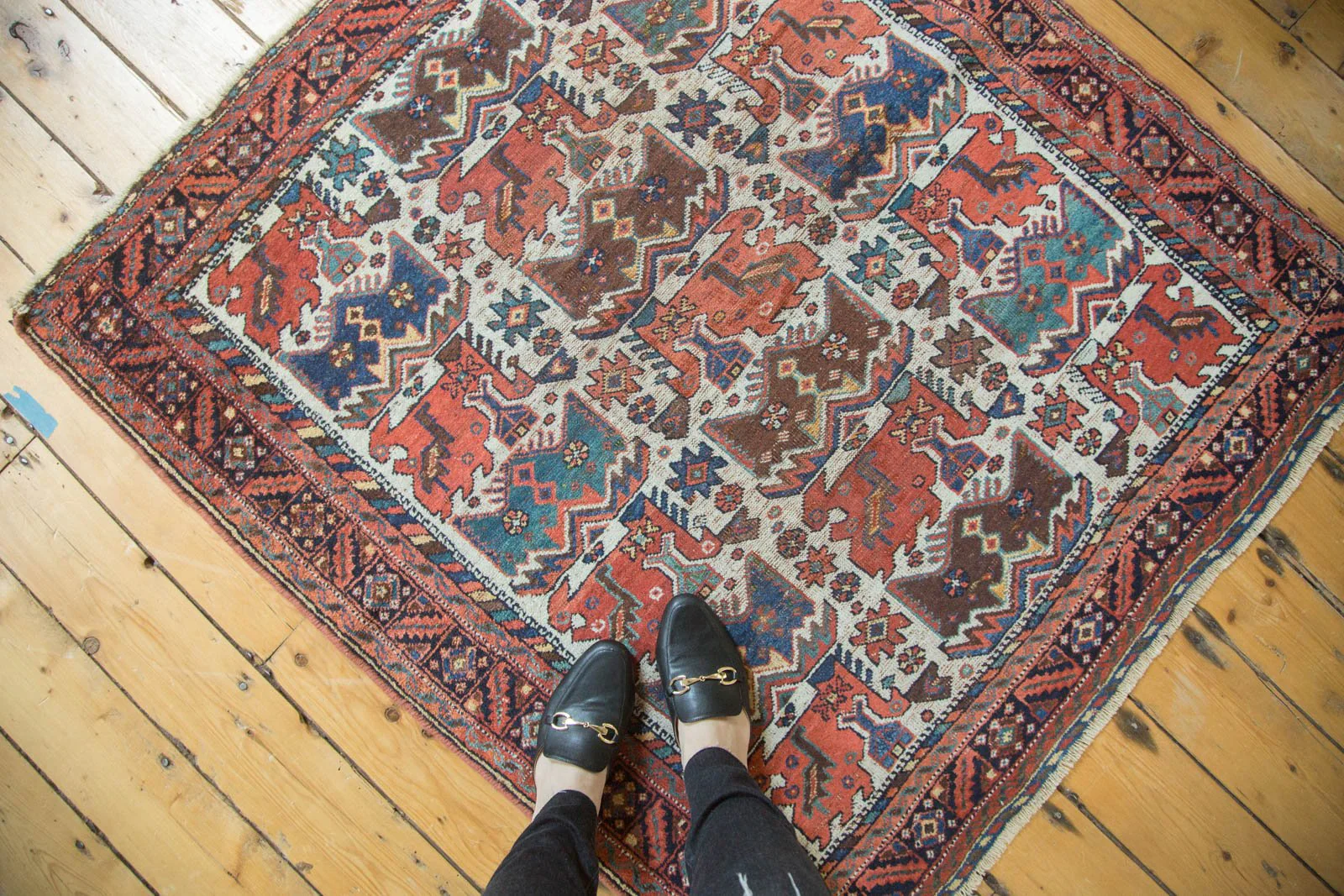 4x4.5 Antique Afshar Square Rug - Image 2