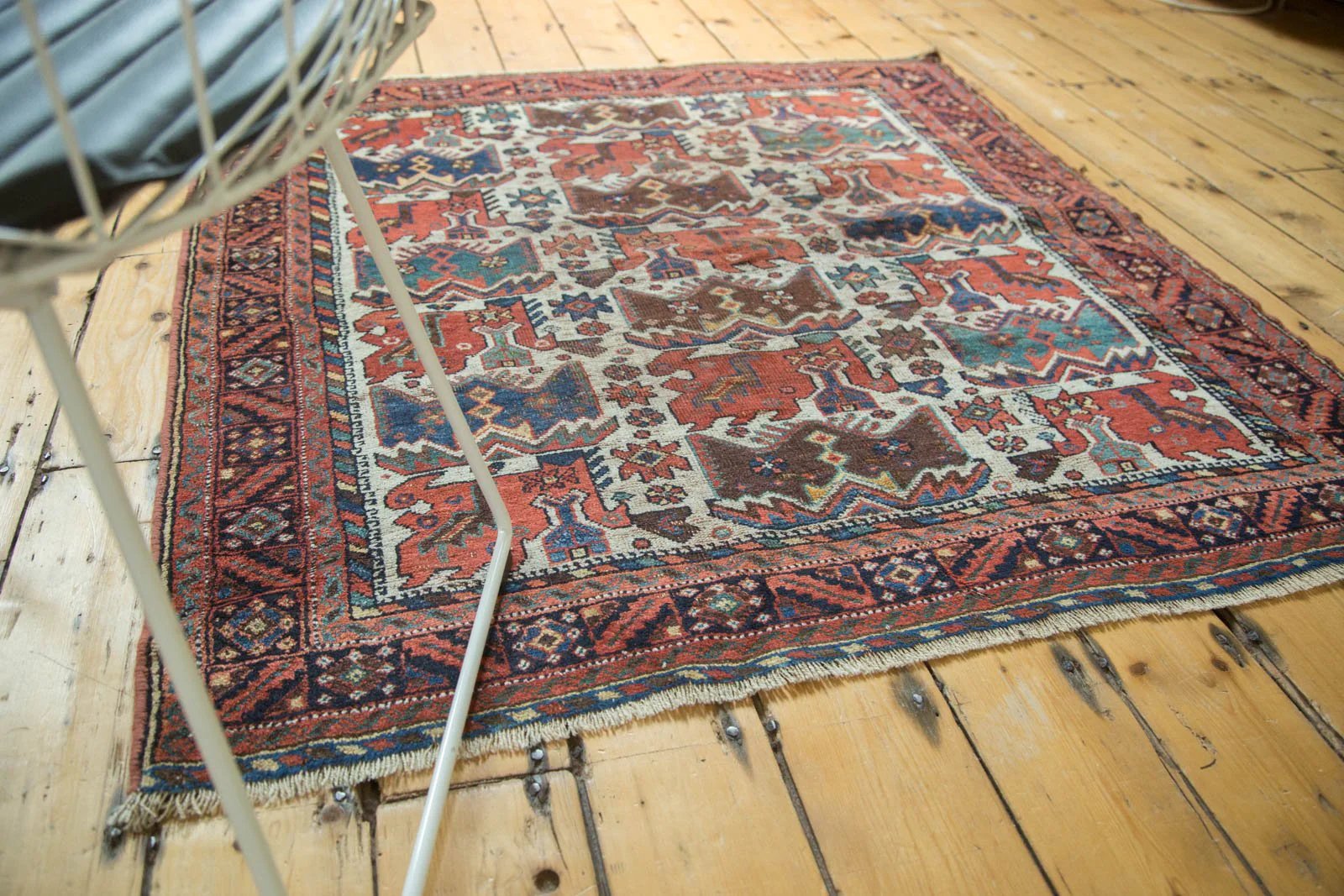 4x4.5 Antique Afshar Square Rug - Image 3
