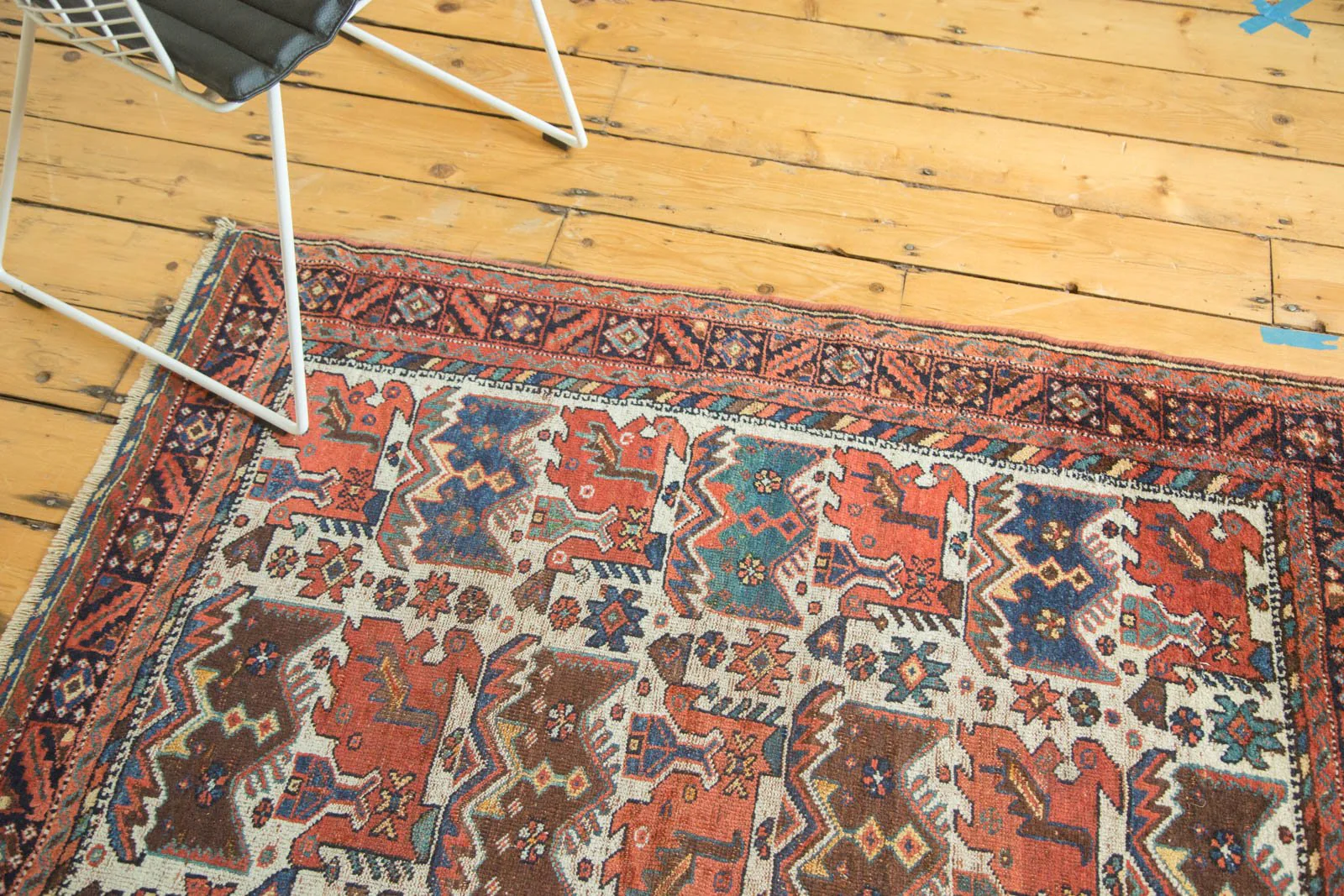 4x4.5 Antique Afshar Square Rug - Image 8