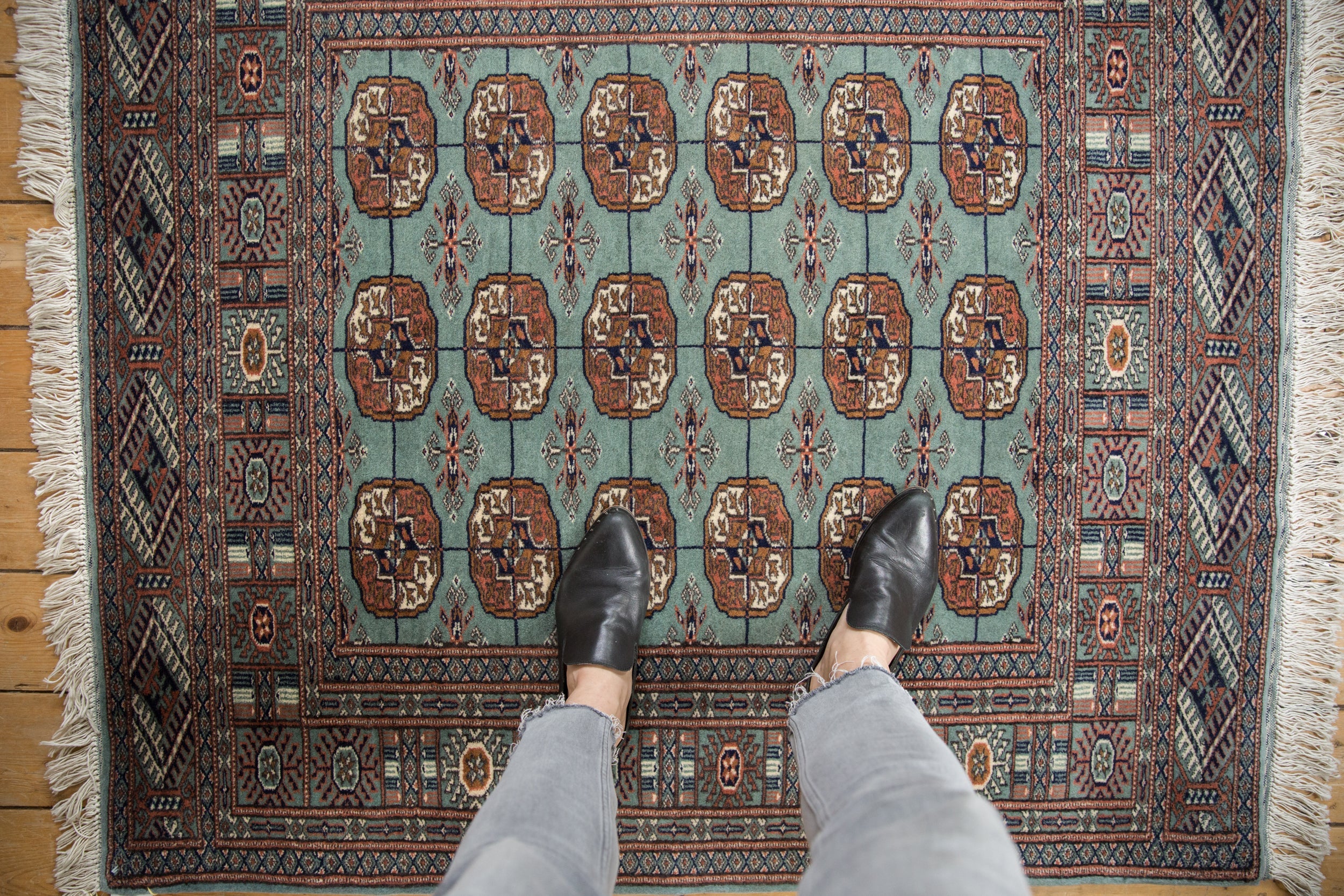 4x4.5 Vintage Fine Bokhara Square Rug - Image 2