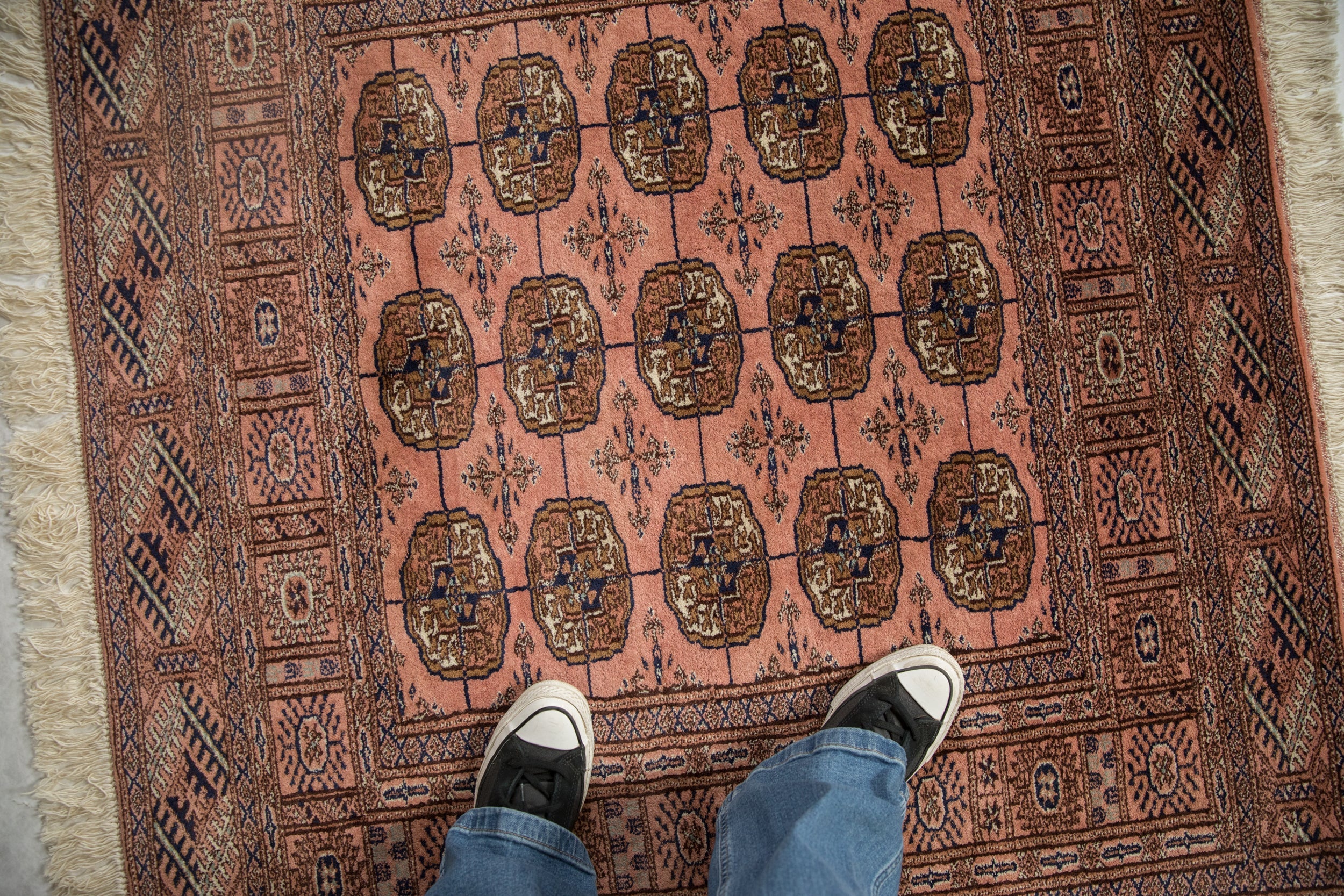 4x4 Vintage Fine Bokhara Square Rug - Image 2