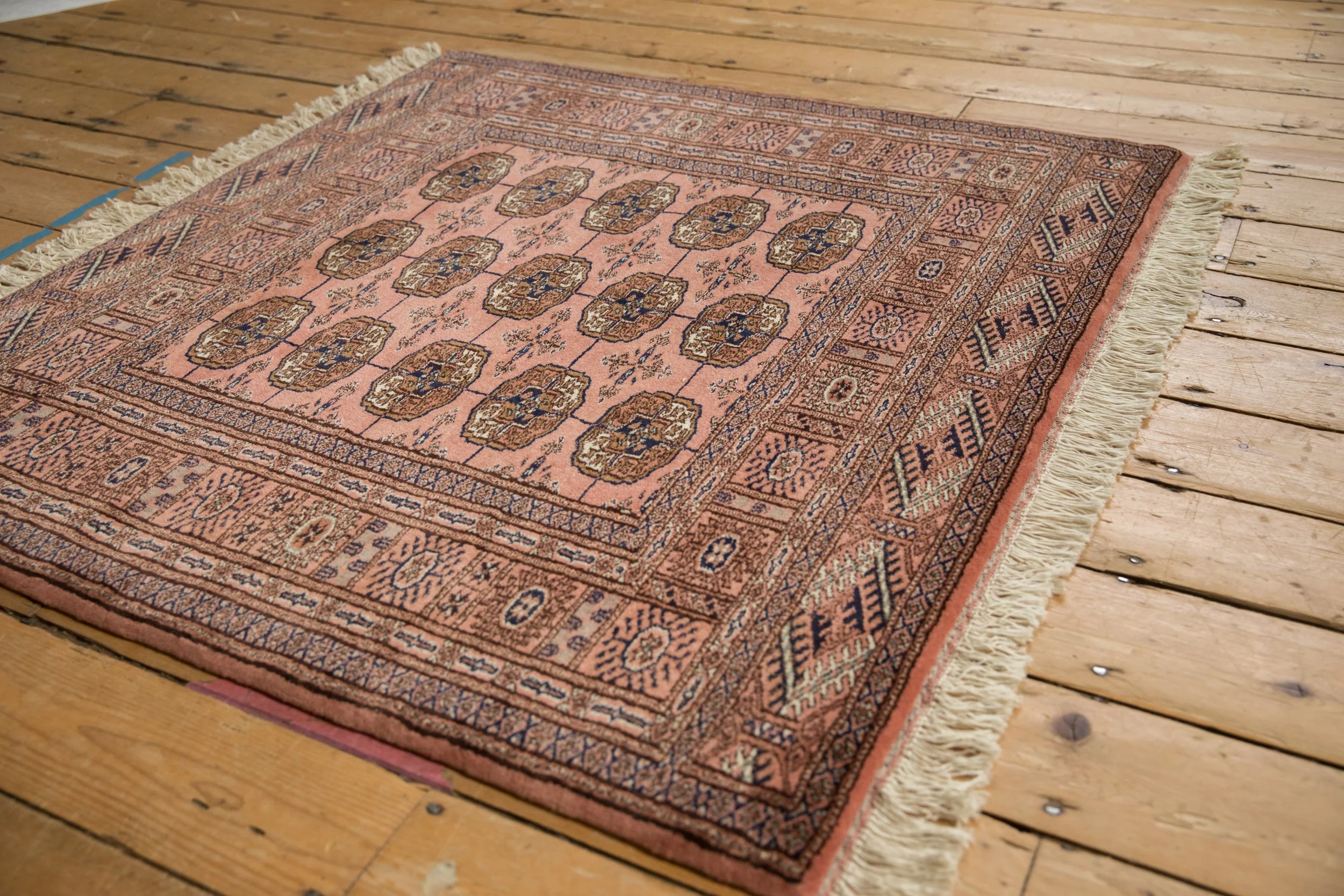 4x4 Vintage Fine Bokhara Square Rug - Image 7