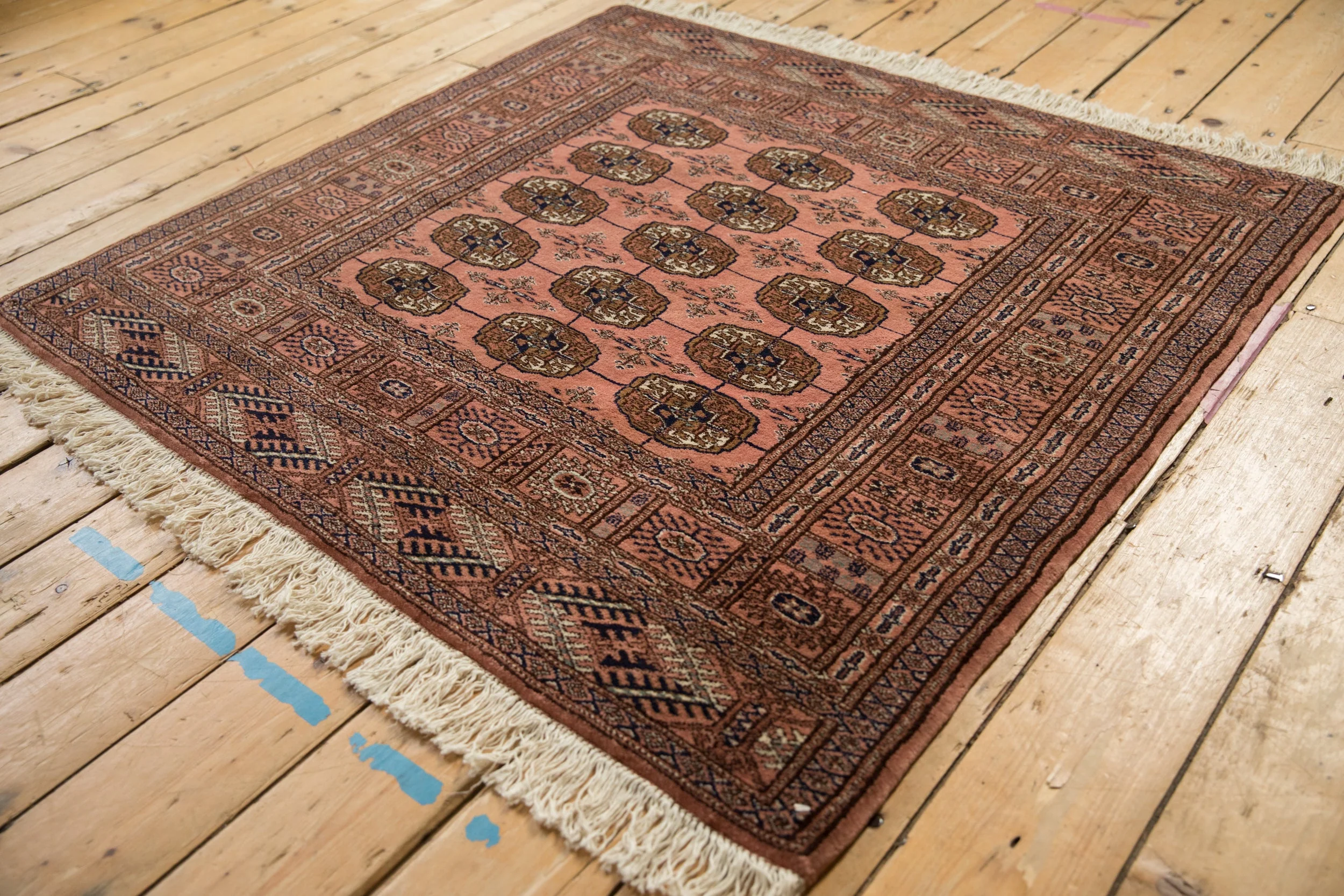4x4 Vintage Fine Bokhara Square Rug - Image 8