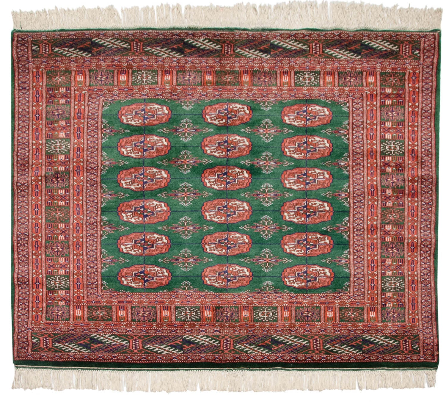 4x4 Vintage Fine Bokhara Square Rug - Image 5