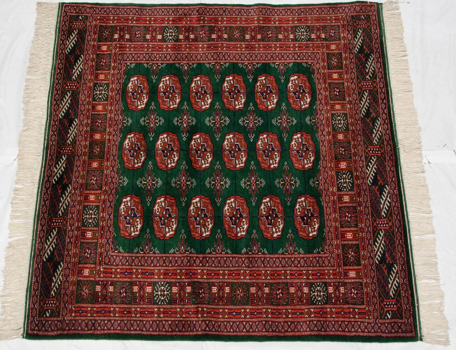 4x4 Vintage Fine Bokhara Square Rug - Image 7