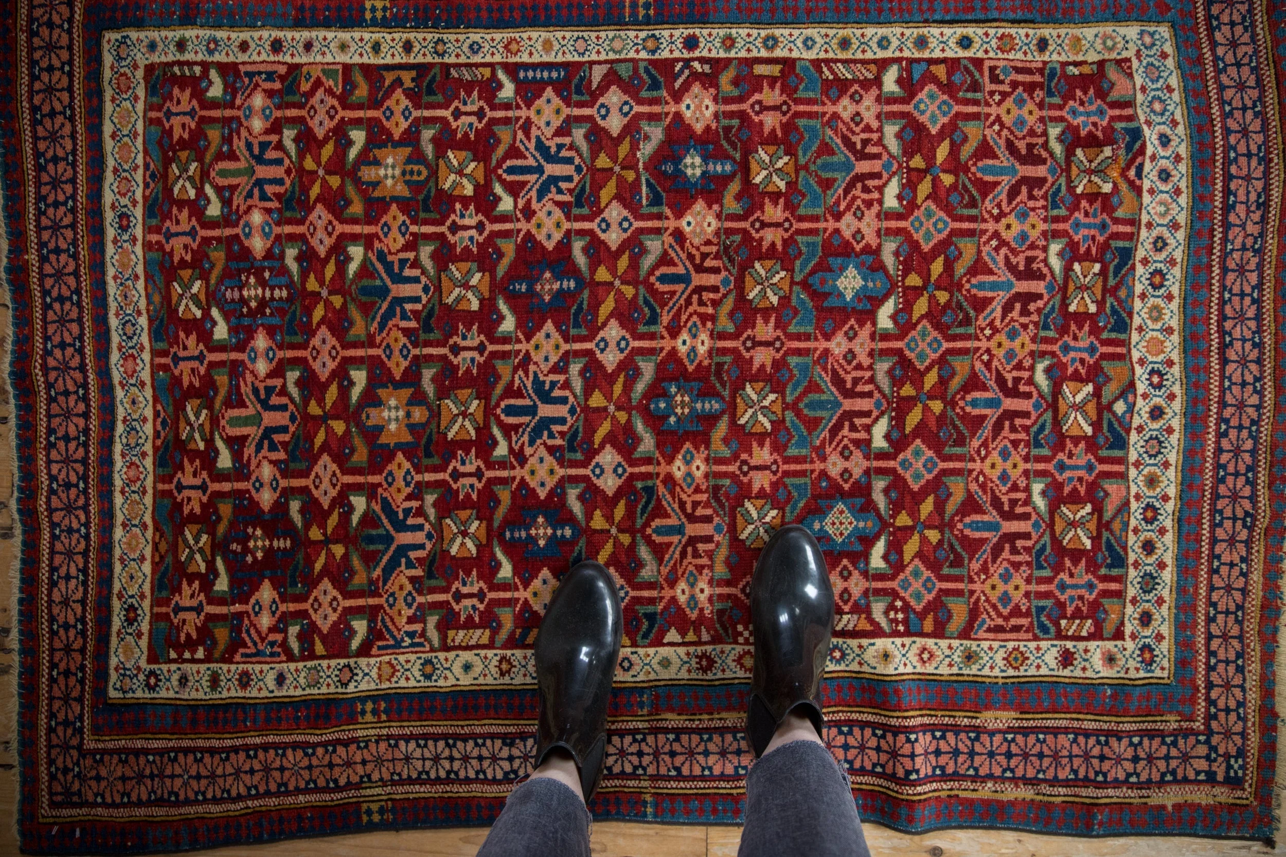 4x5 Antique Caucasian Square Rug - Image 2