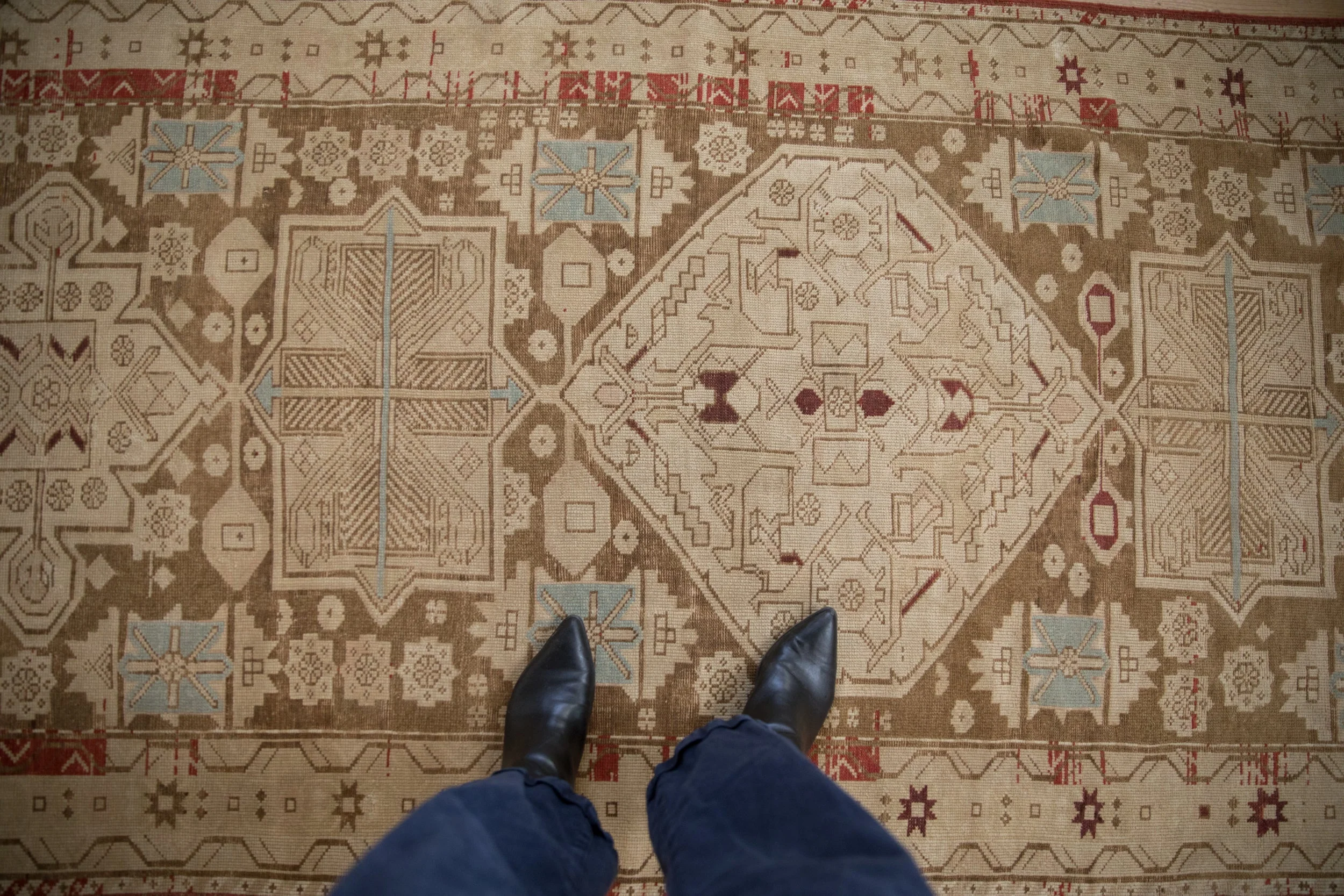 4x9.5 Antique Distressed Caucasian Rug Runner - Image 2