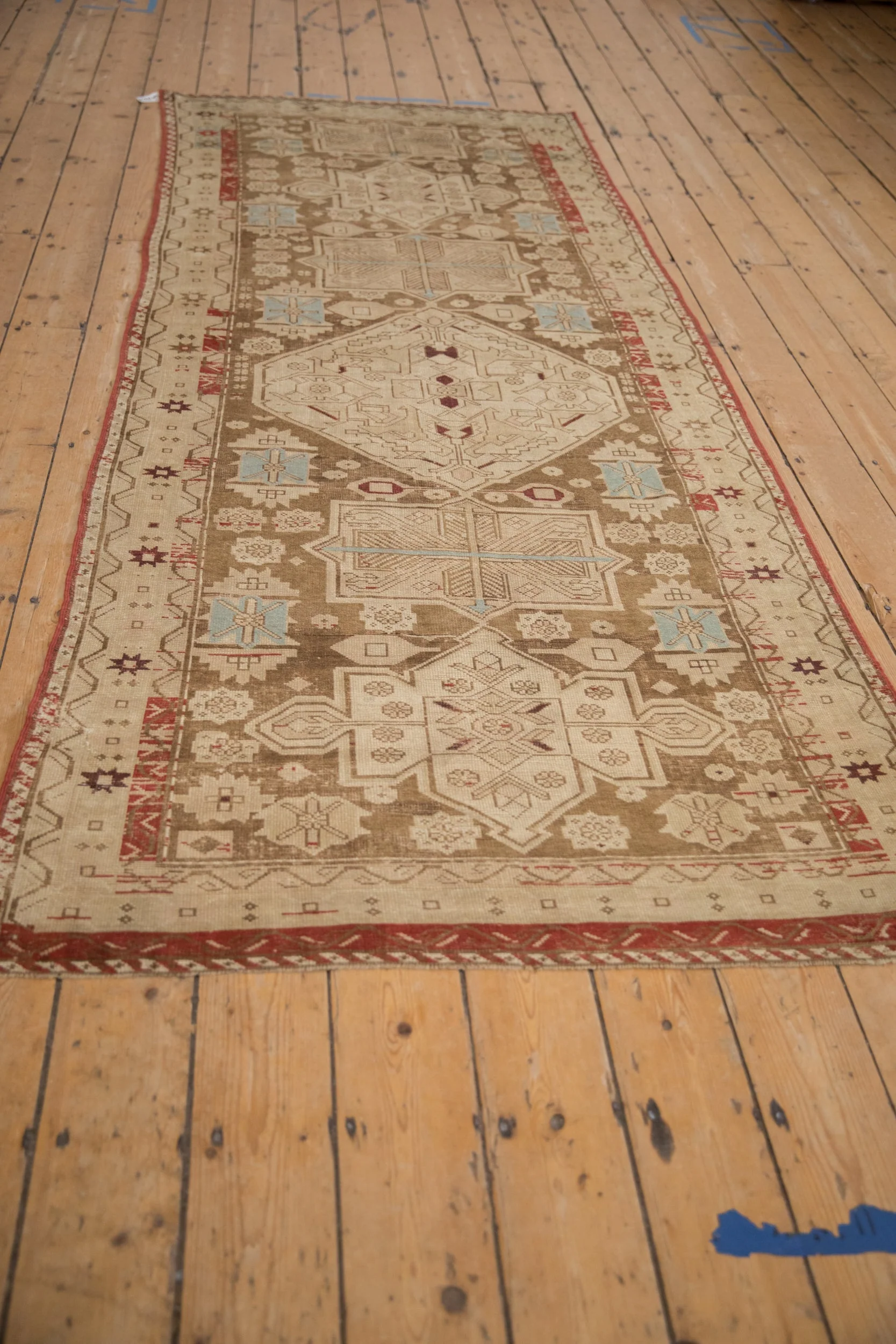 4x9.5 Antique Distressed Caucasian Rug Runner - Image 4