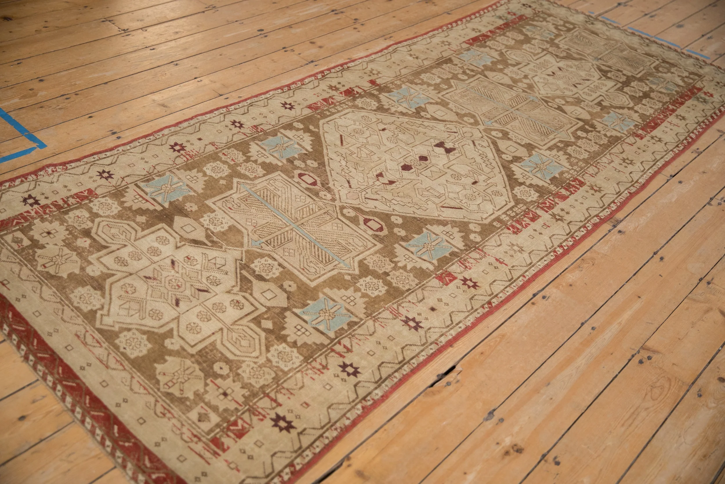 4x9.5 Antique Distressed Caucasian Rug Runner - Image 6