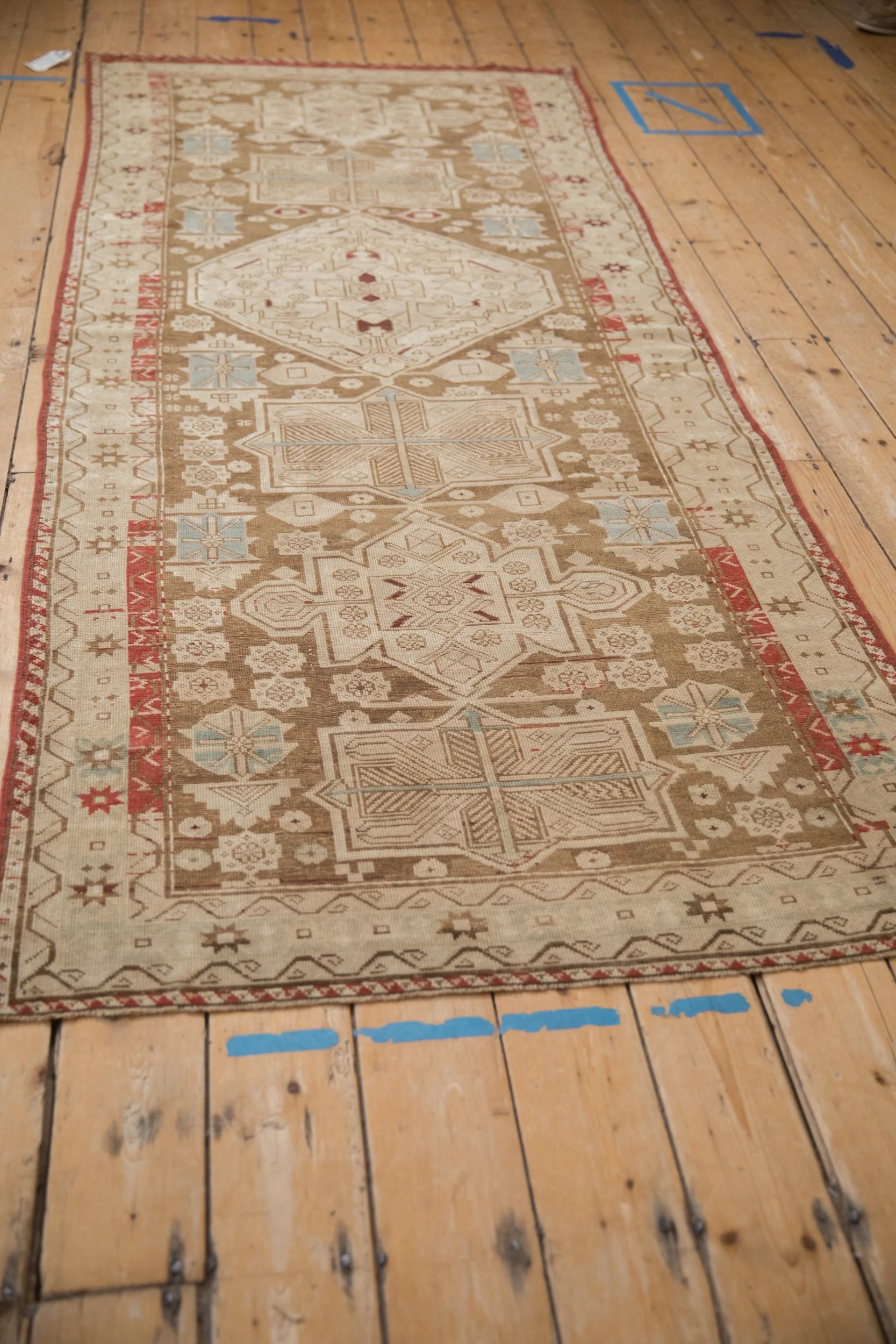 4x9.5 Antique Distressed Caucasian Rug Runner - Image 8