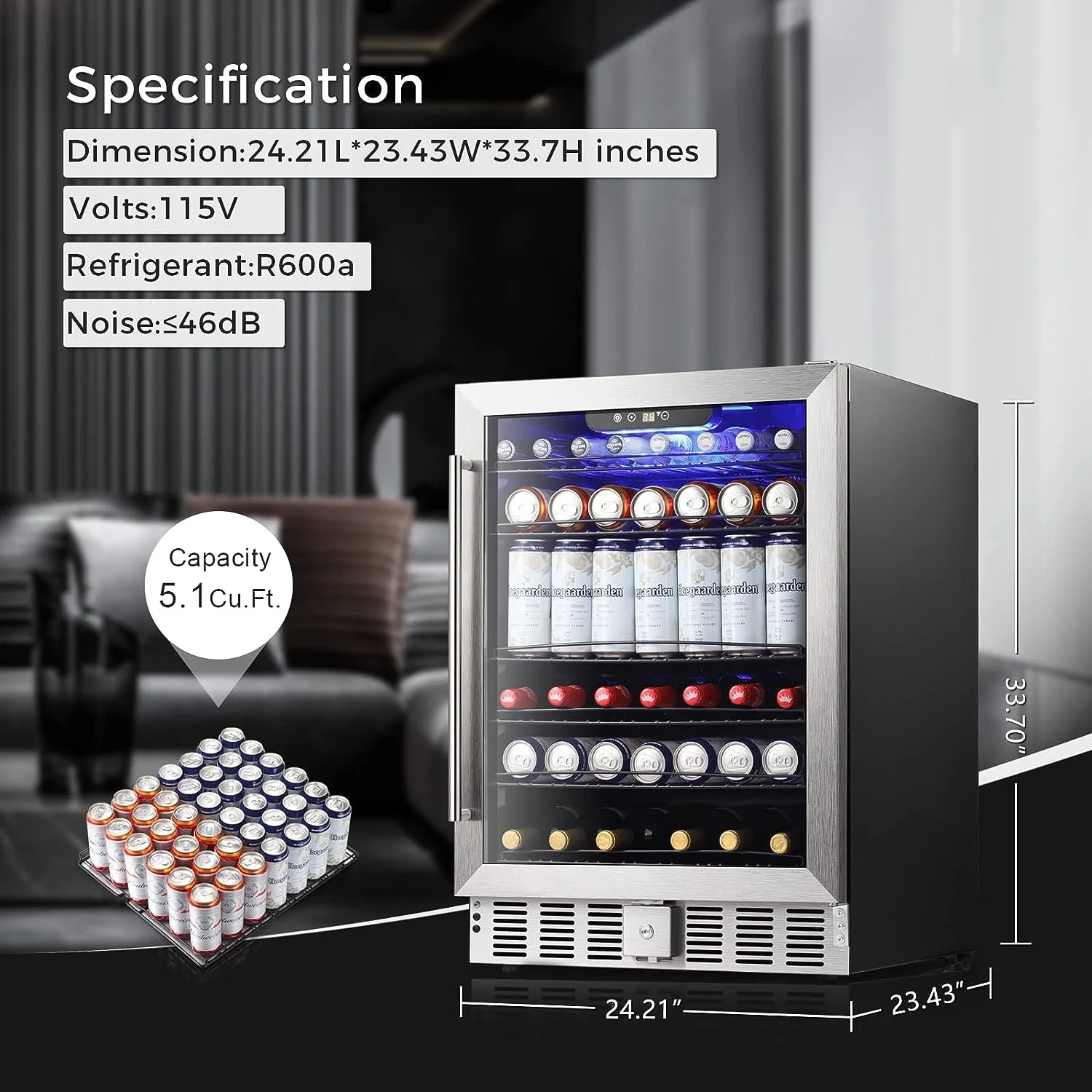 5.1 Cu.Ft Beverage Refrigerator W58145B - Image 4