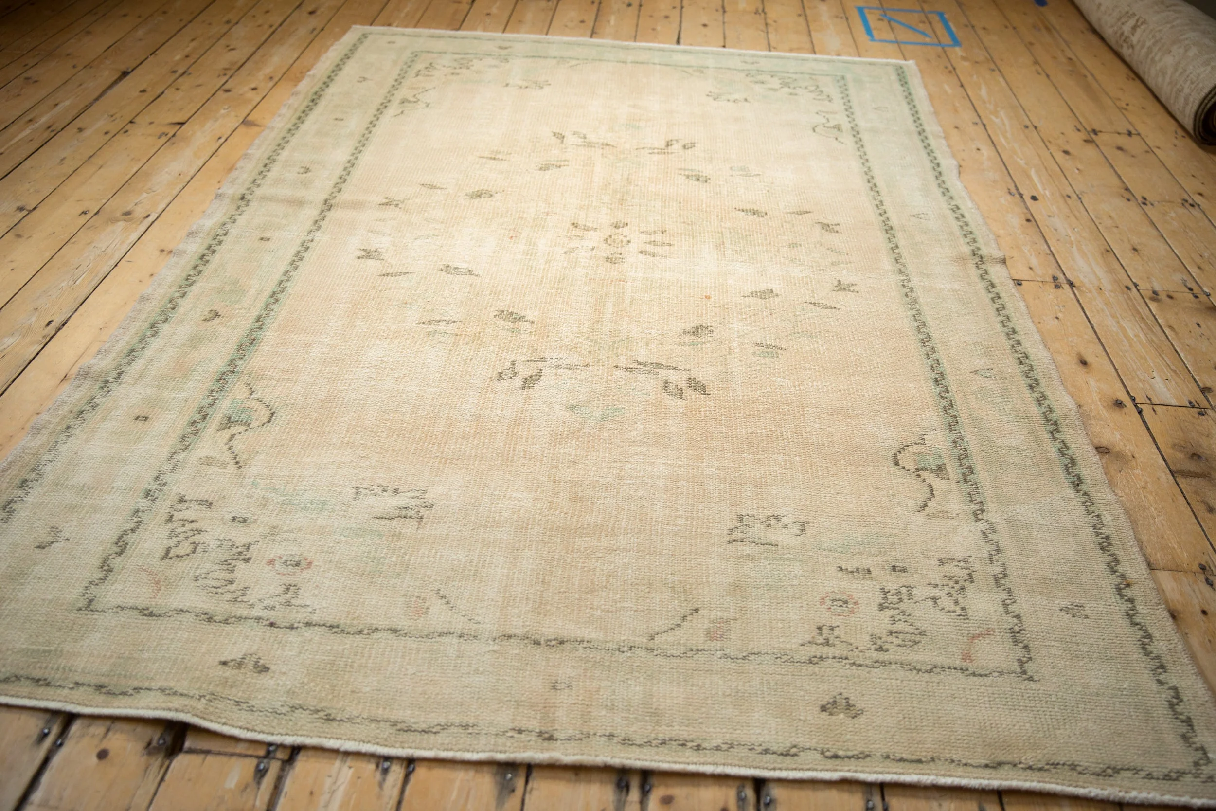 5.5x8 Vintage Distressed Oushak Carpet - Image 8