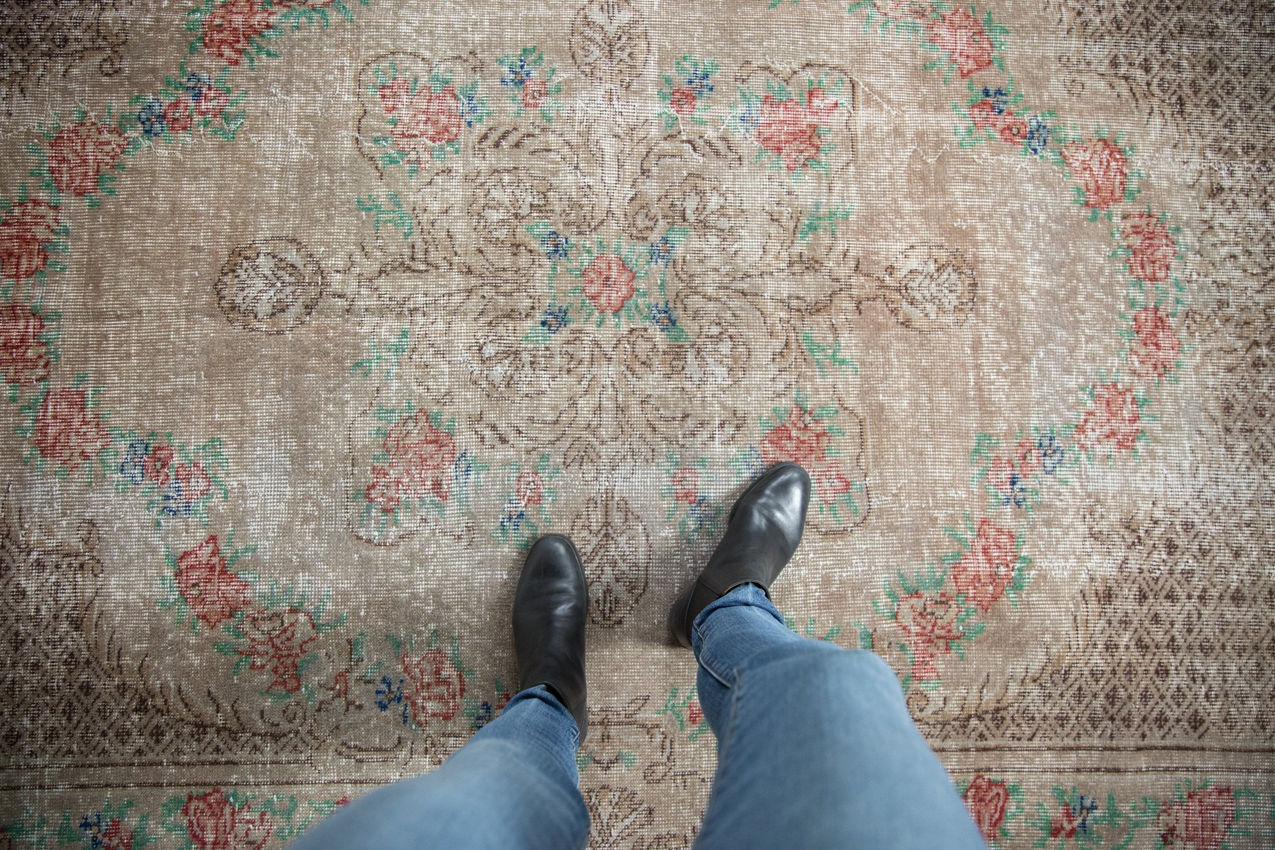 5.5x9.5 Vintage Distressed Overdyed Oushak Carpet - Image 2