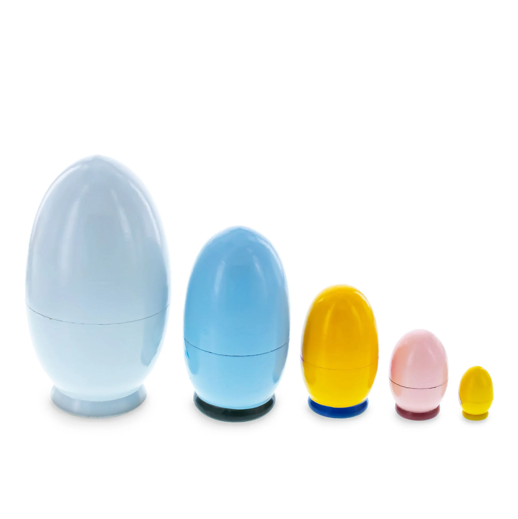 5 Bunny, Duck, Rooster, Hen & Chick Egg Shape Wooden Nesting Dolls 5 Inches - Image 5
